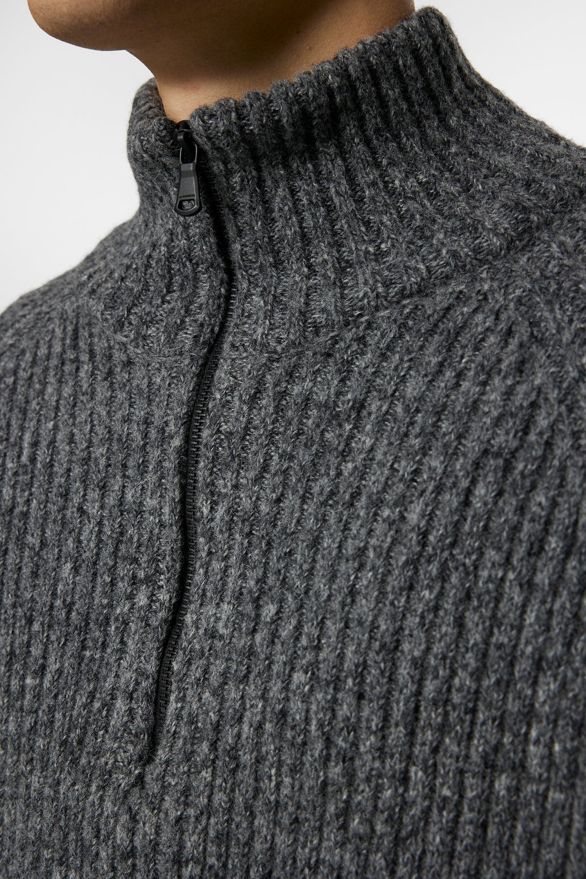 Victor Zip Wool Sweater in Dark Grey Melange by J.Lindeberg
