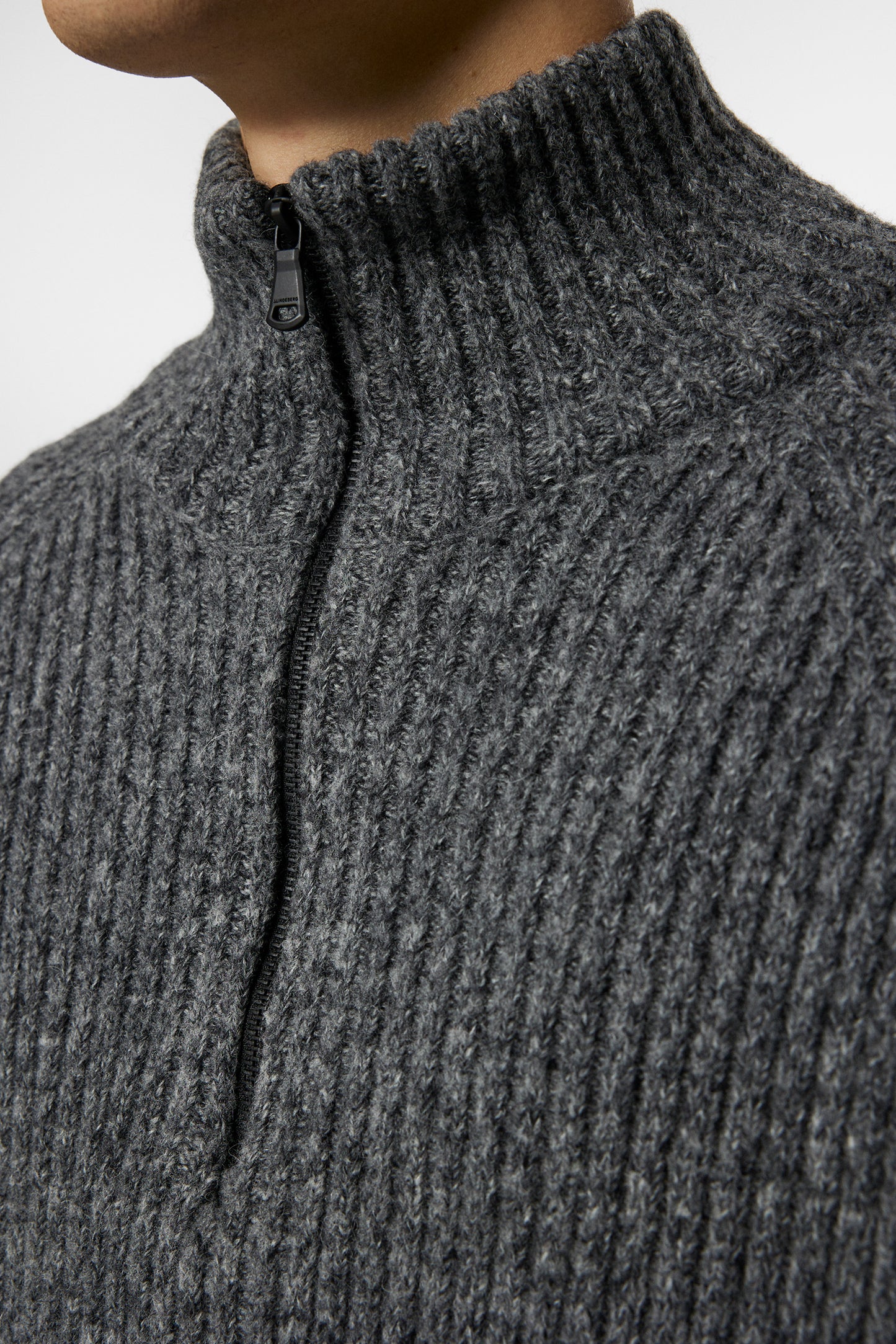 Victor Zip Wool Sweater in Dark Grey Melange by J.Lindeberg