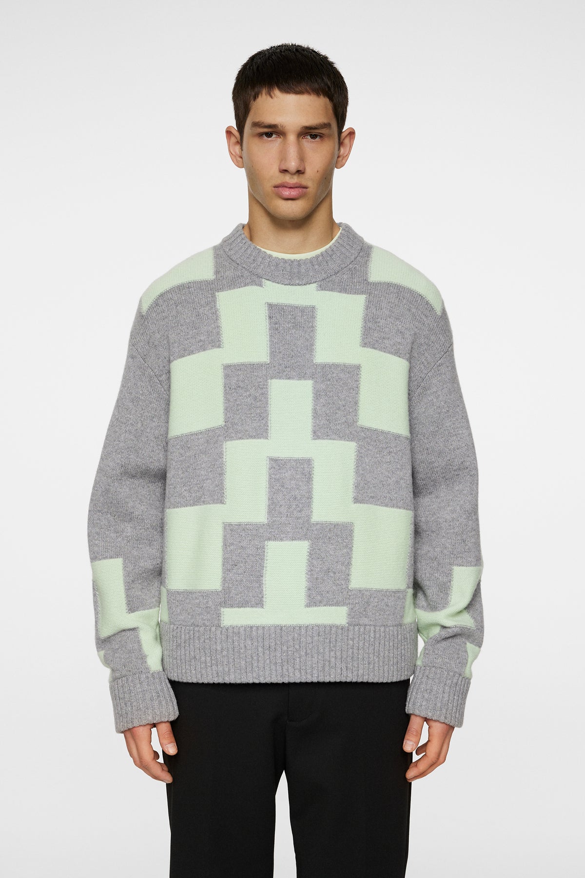 Gavin Stacked Bridge Knit in Light Grey Melange by J.Lindeberg