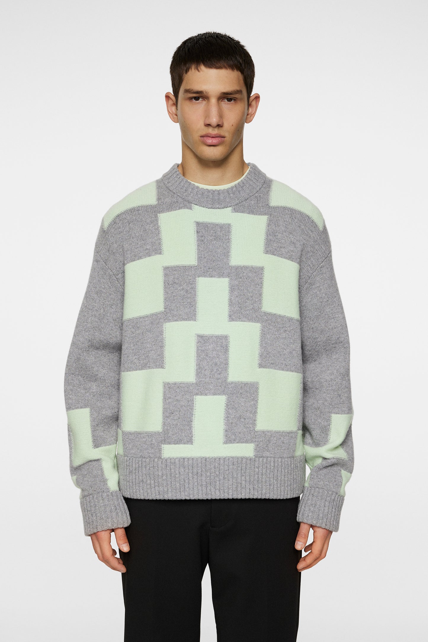 Gavin Stacked Bridge Knit in Light Grey Melange by J.Lindeberg
