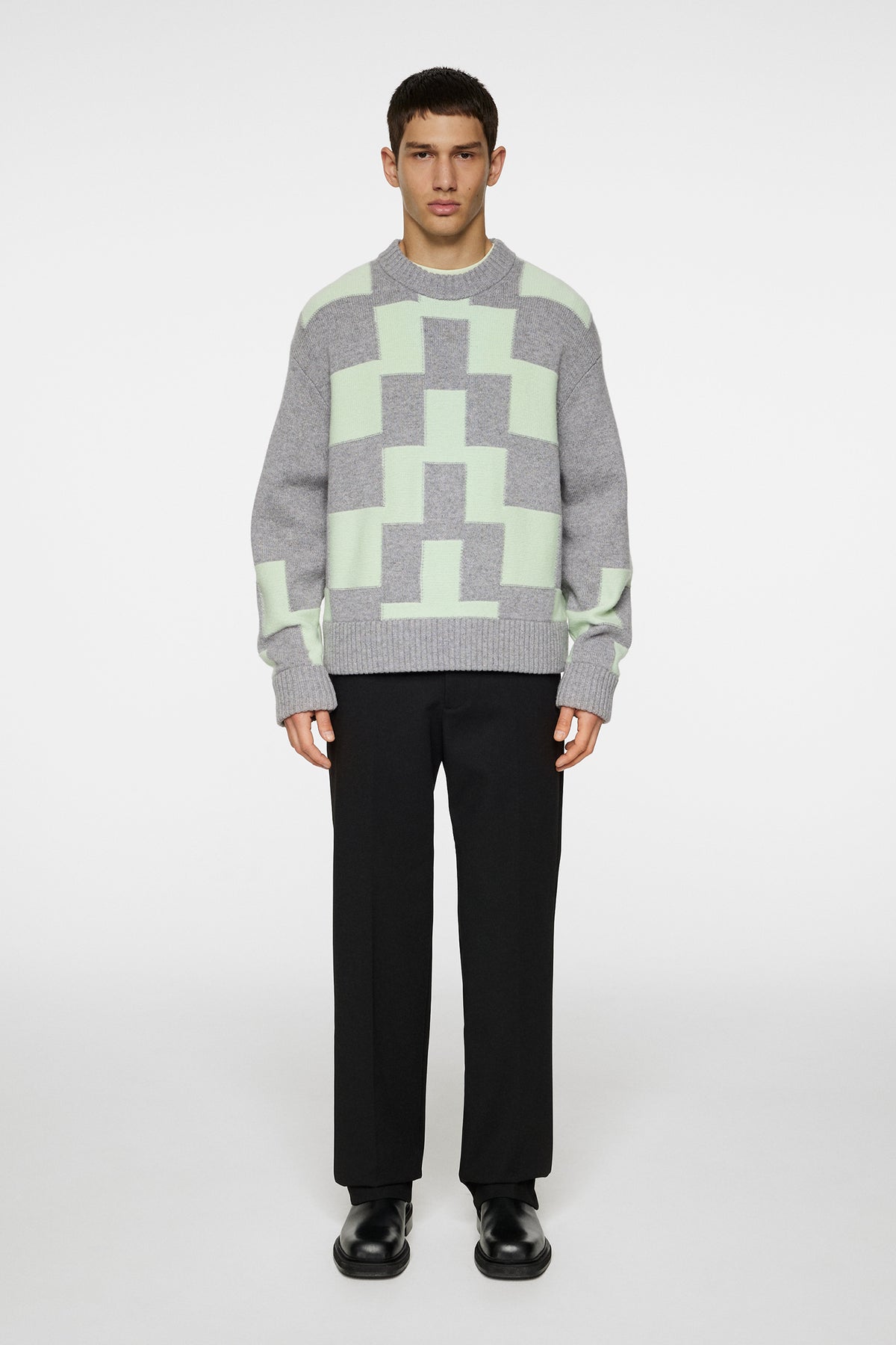 Gavin Stacked Bridge Knit in Light Grey Melange by J.Lindeberg