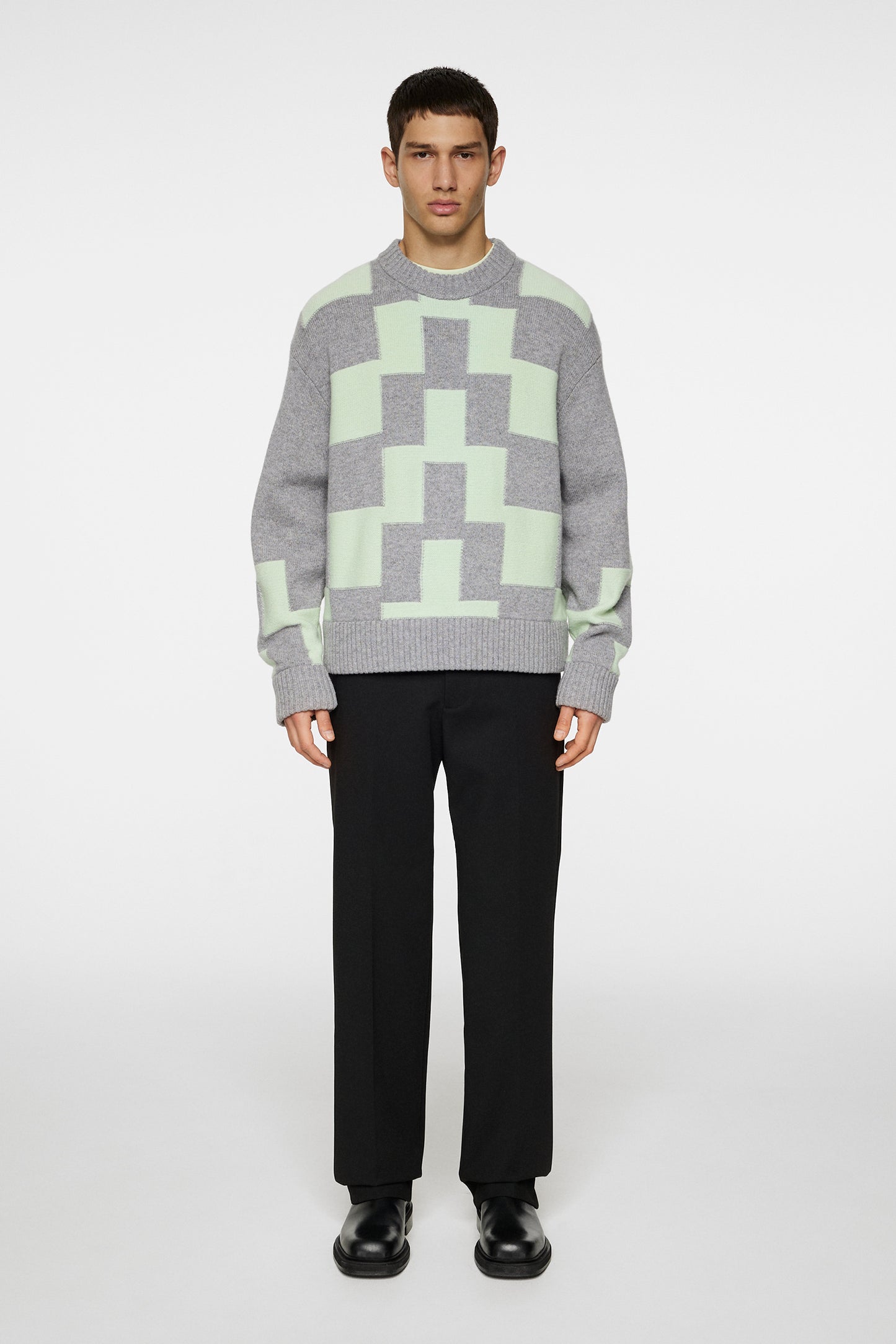 Gavin Stacked Bridge Knit in Light Grey Melange by J.Lindeberg