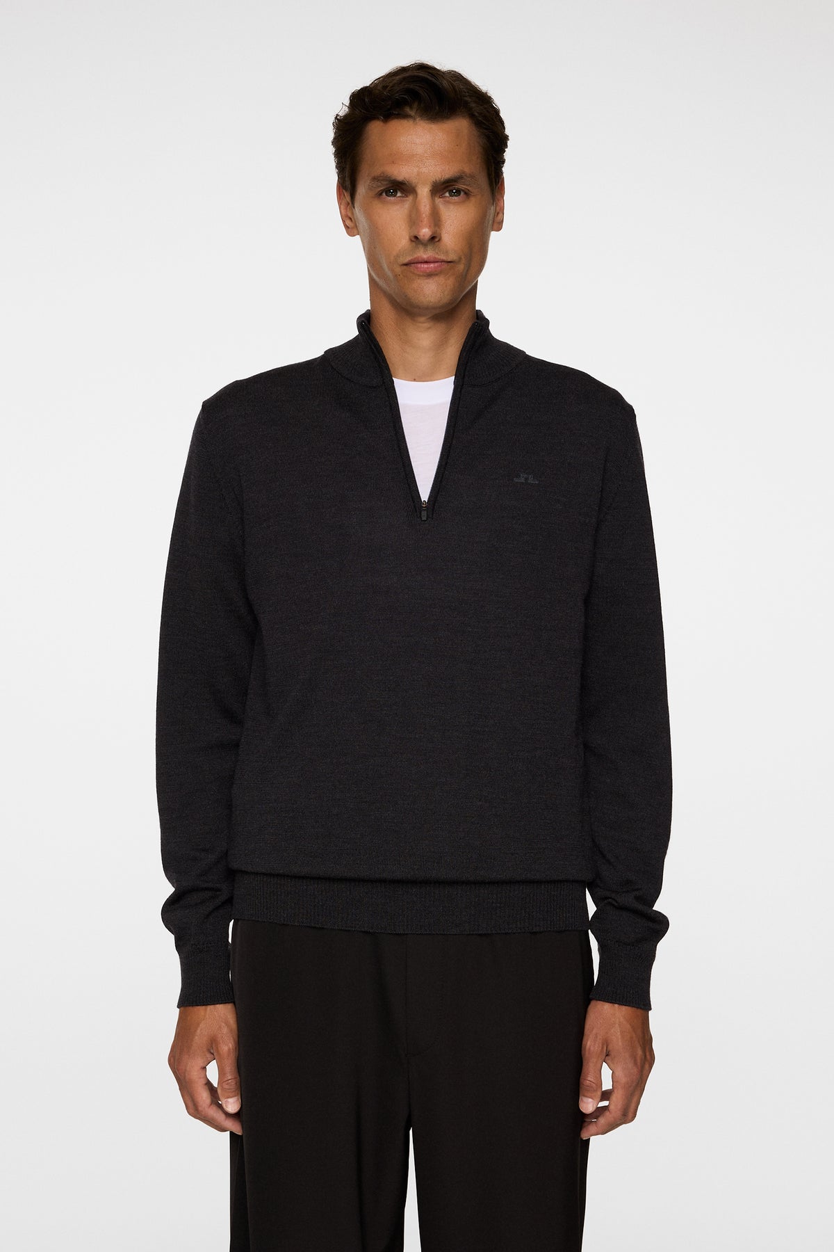 Kiyan Merino Quarter Zip in Dark Grey Melange by J.Lindeberg