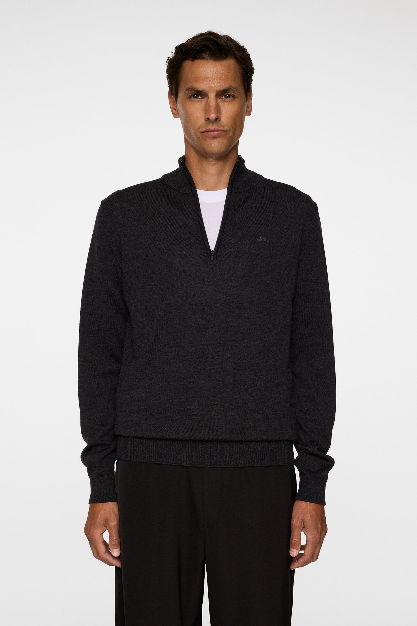 Kiyan Merino Quarter Zip in Dark Grey Melange by J.Lindeberg