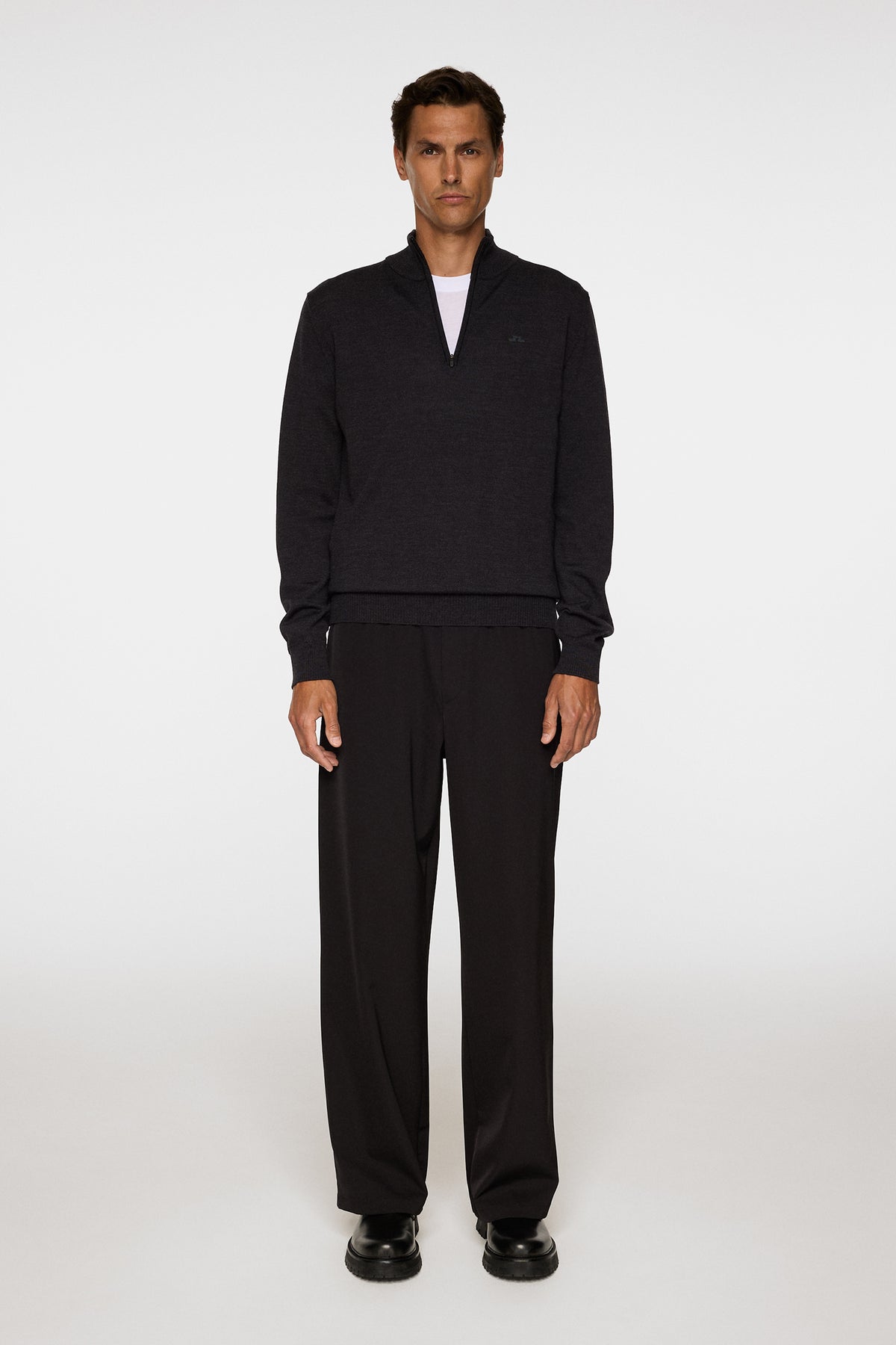 Kiyan Merino Quarter Zip in Dark Grey Melange by J.Lindeberg