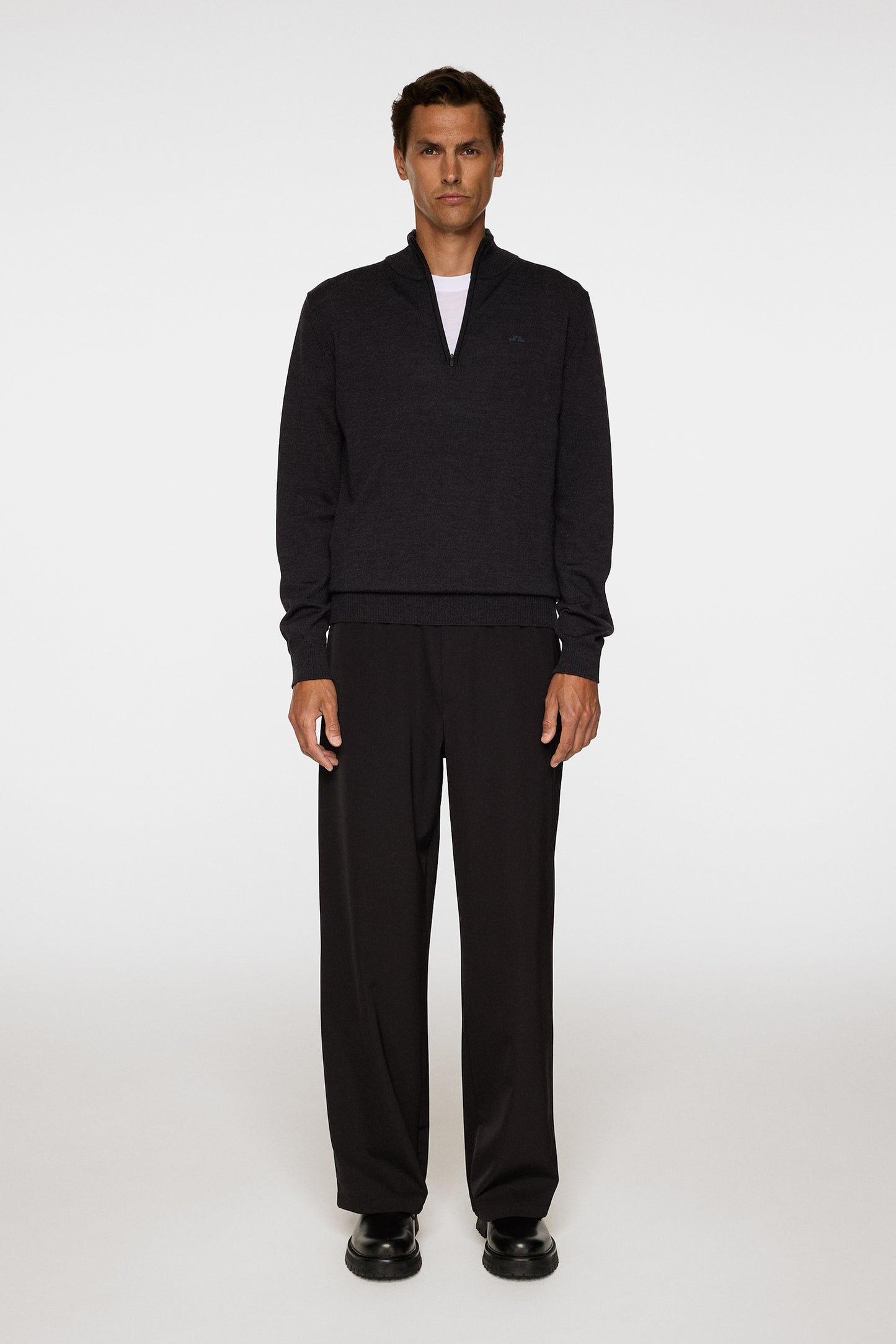 Kiyan Merino Quarter Zip in Dark Grey Melange by J.Lindeberg