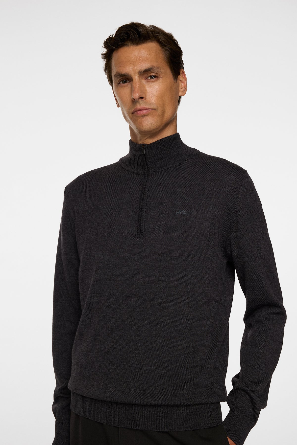 Kiyan Merino Quarter Zip in Dark Grey Melange by J.Lindeberg