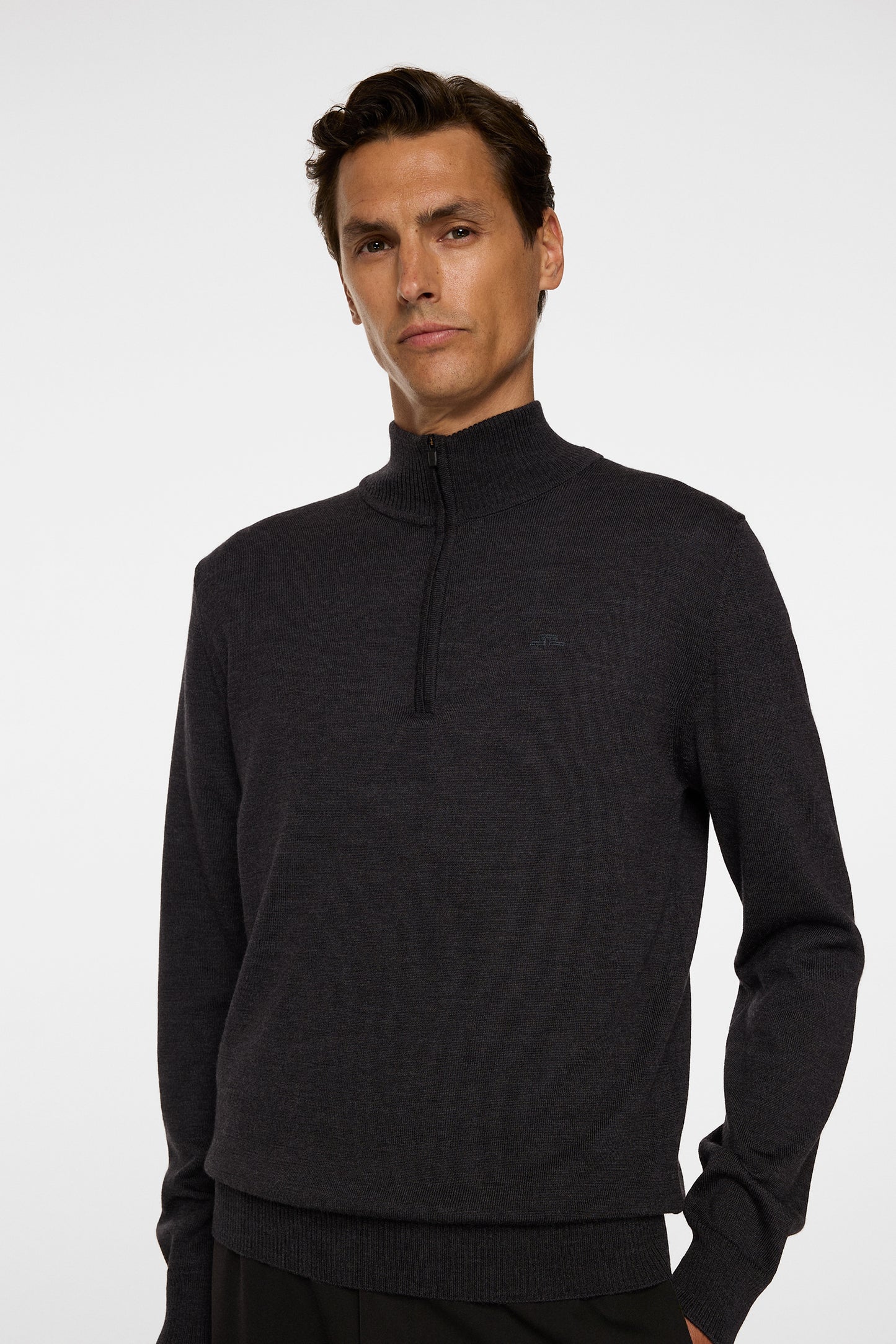 Kiyan Merino Quarter Zip in Dark Grey Melange by J.Lindeberg