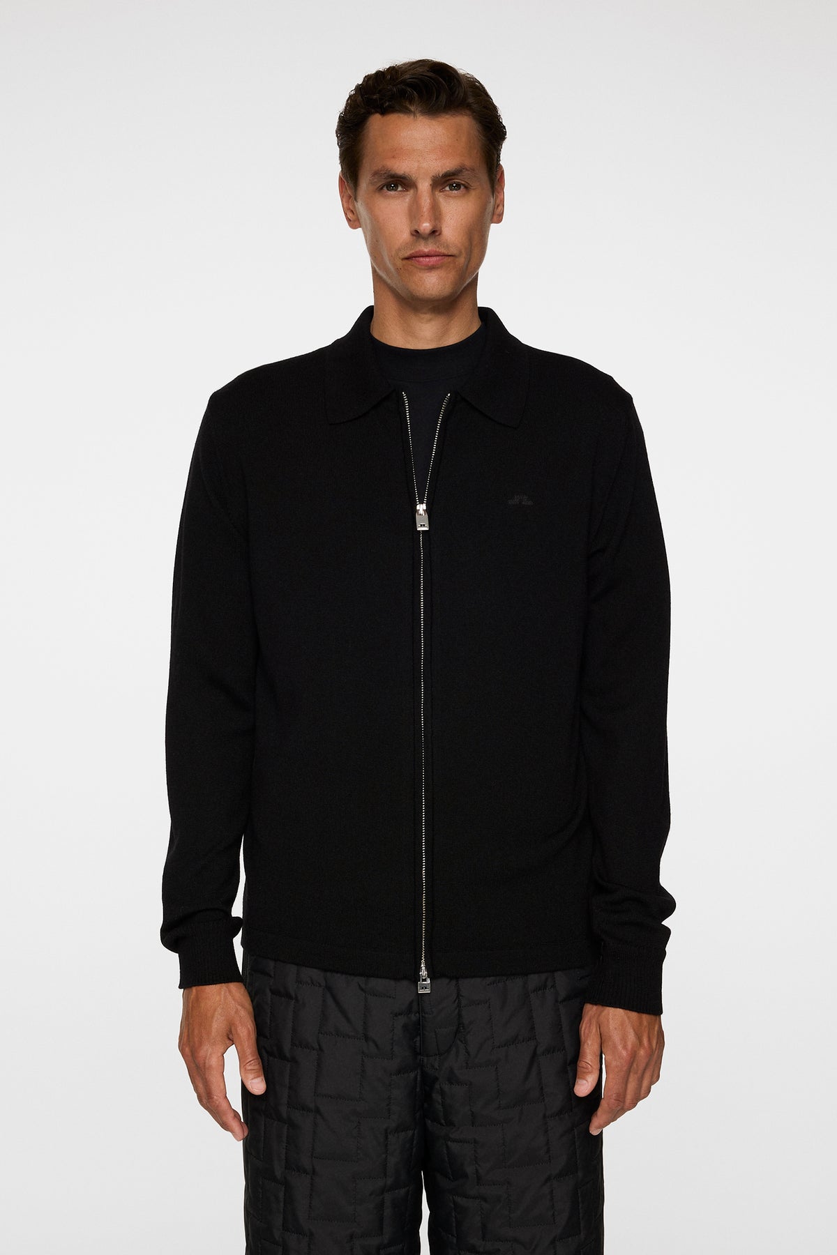 Kaleb Merino Zip Cardigan in Black by J.Lindeberg