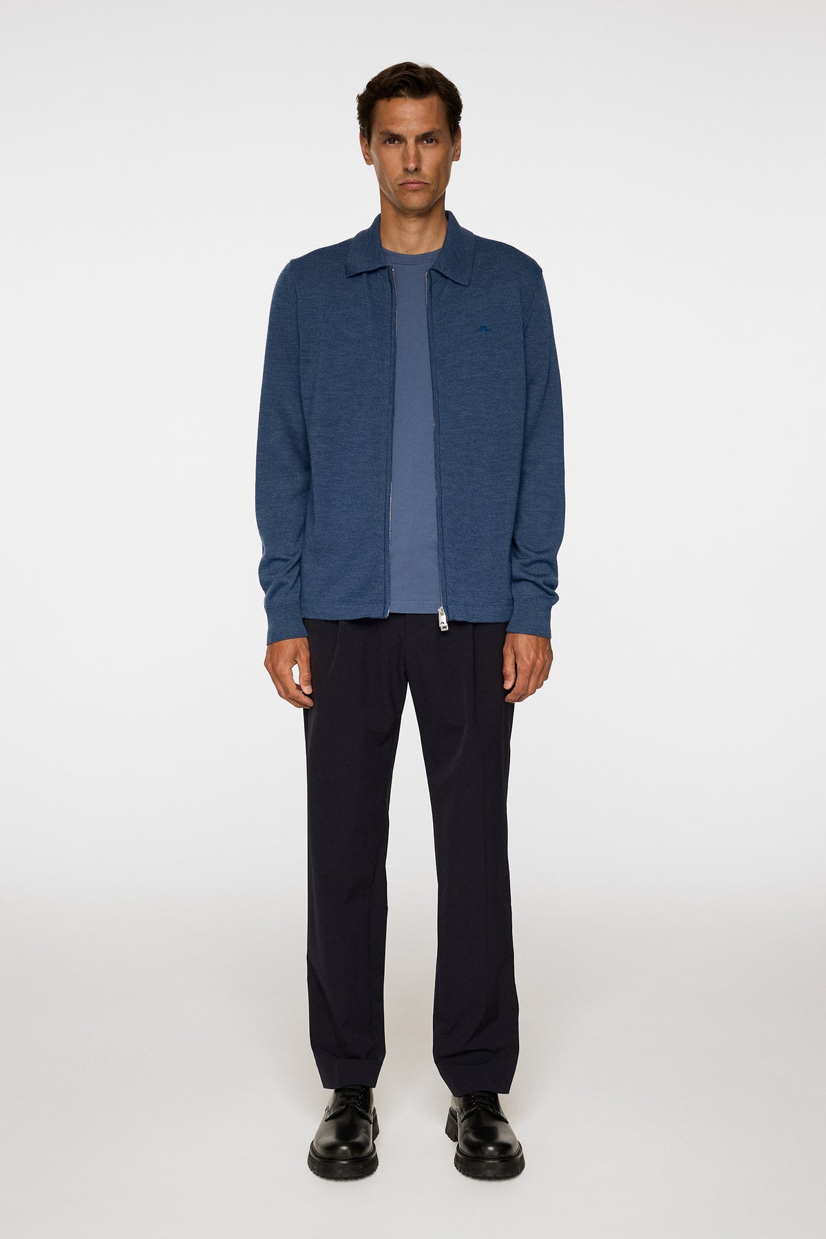 Kaleb Merino Zip Cardigan in Vintage Indigo Melange by J.Lindeberg