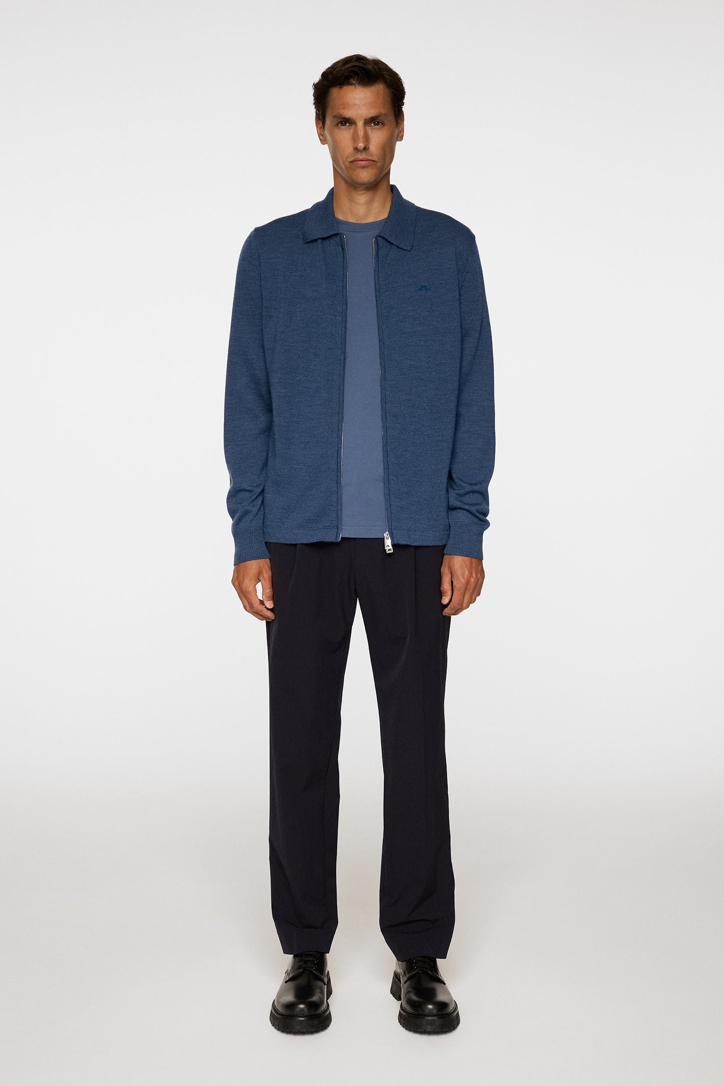 Kaleb Merino Zip Cardigan in Vintage Indigo Melange by J.Lindeberg