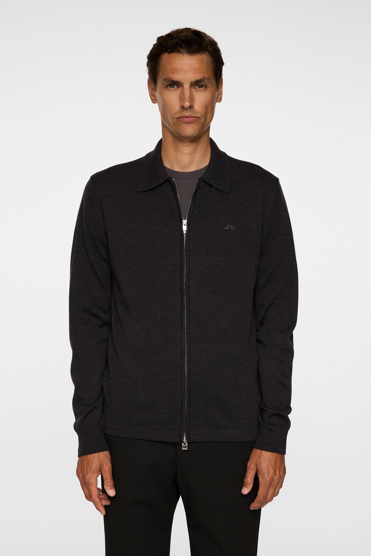 Kaleb Merino Zip Cardigan in Dark Grey Melange by J.Lindeberg