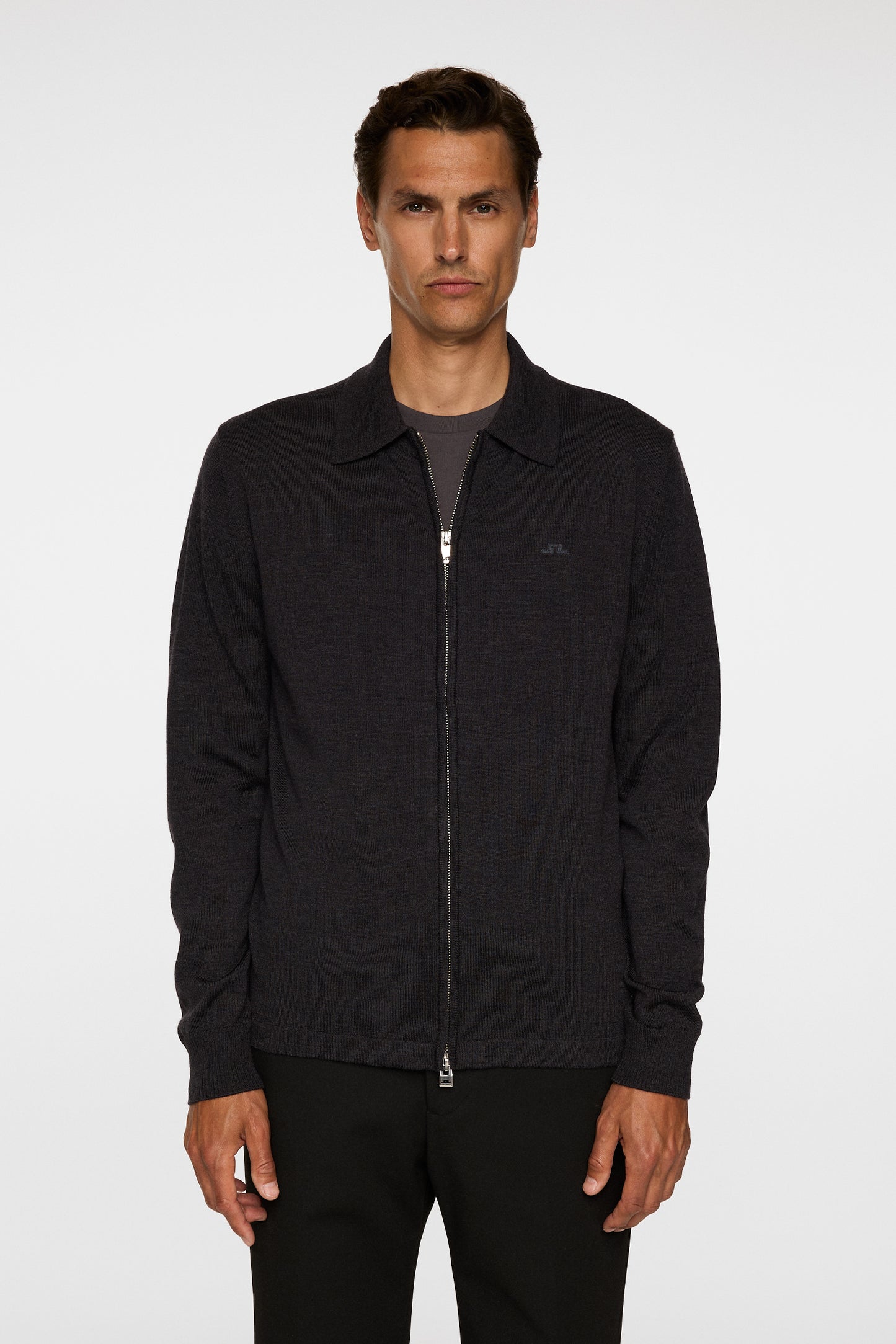 Kaleb Merino Zip Cardigan in Dark Grey Melange by J.Lindeberg