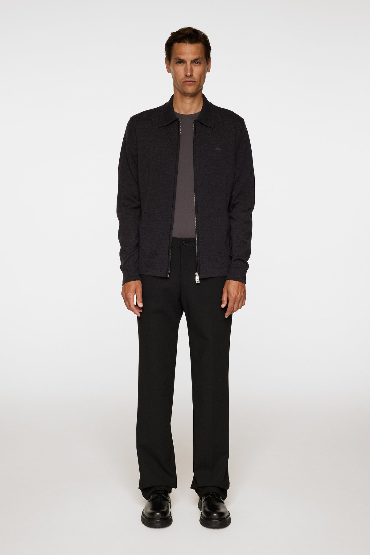Kaleb Merino Zip Cardigan in Dark Grey Melange by J.Lindeberg