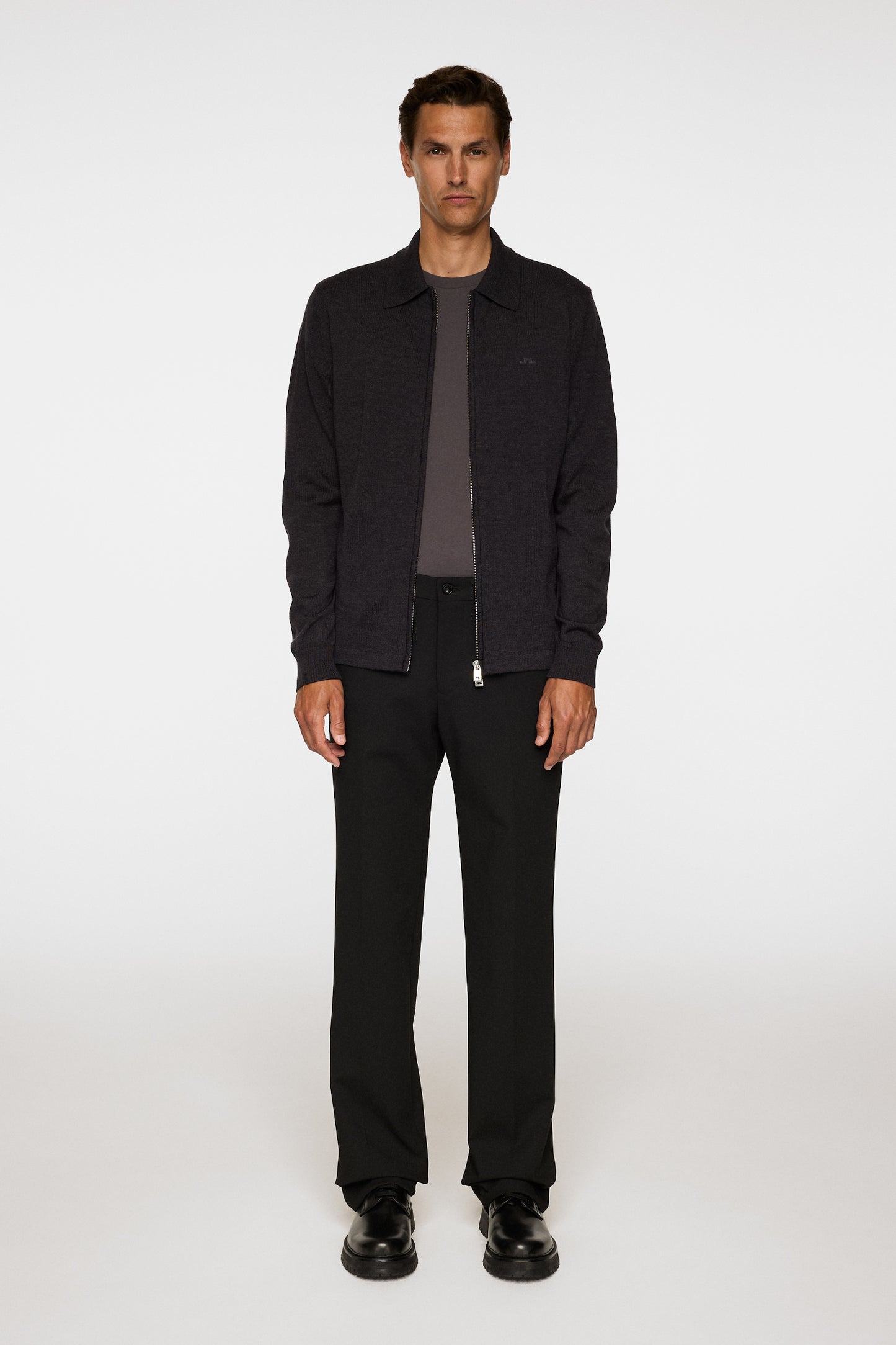 Kaleb Merino Zip Cardigan in Dark Grey Melange by J.Lindeberg