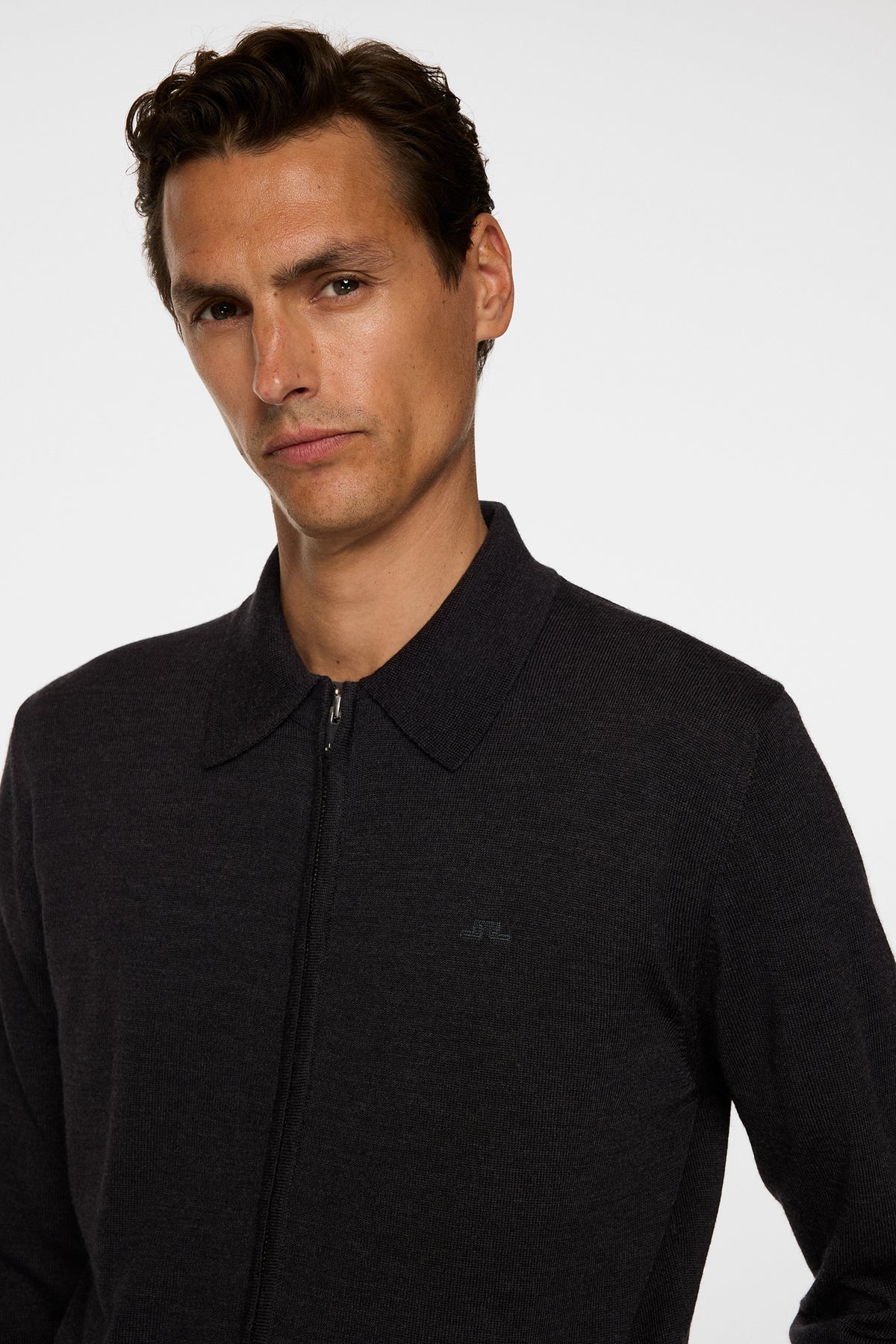 Kaleb Merino Zip Cardigan in Dark Grey Melange by J.Lindeberg