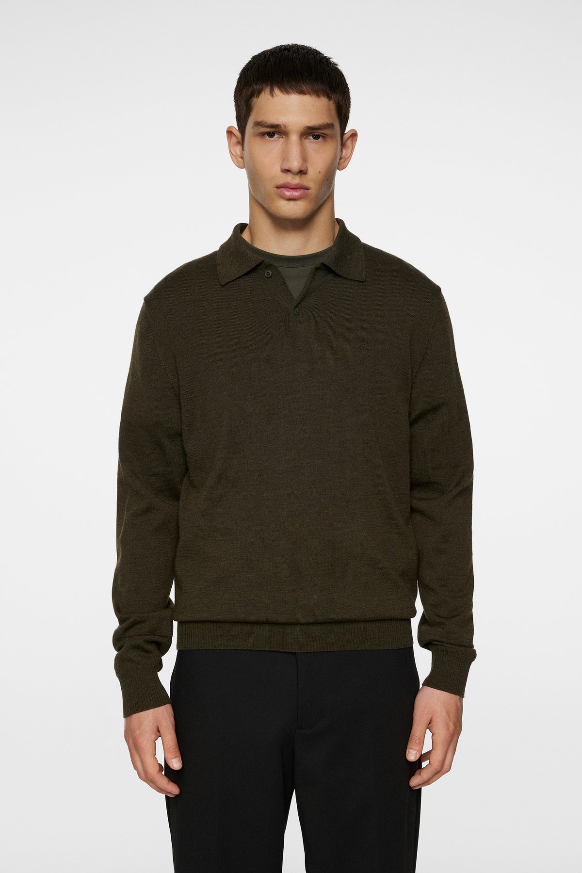 Kai Knitted Merino Polo in Forest Green Melange by J.Lindeberg