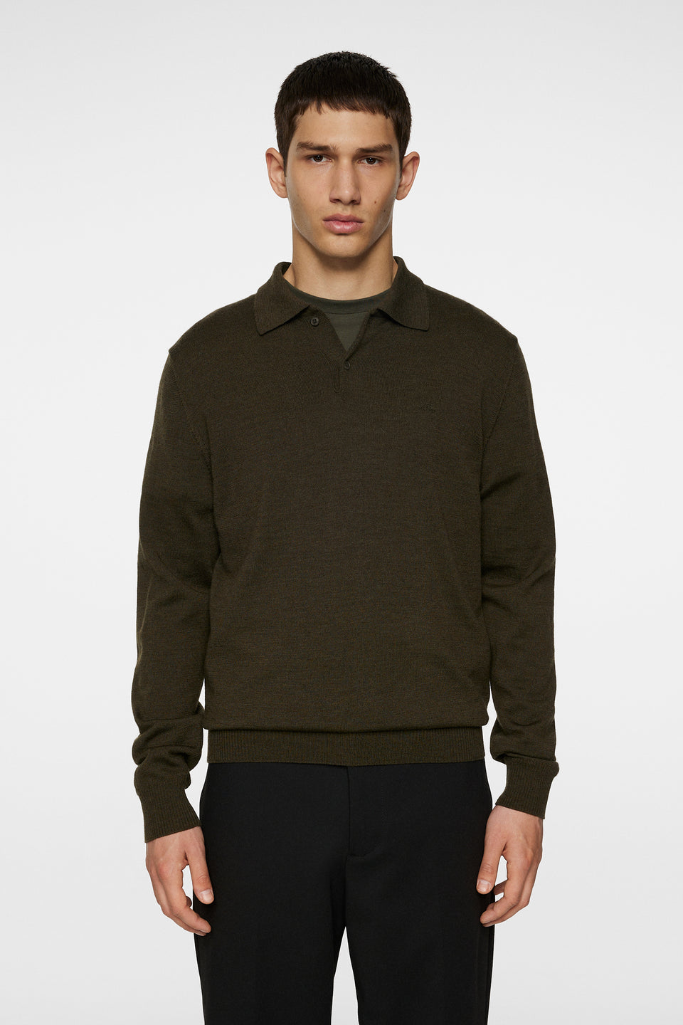 Kai Knitted Merino Polo / Forest Green Melange