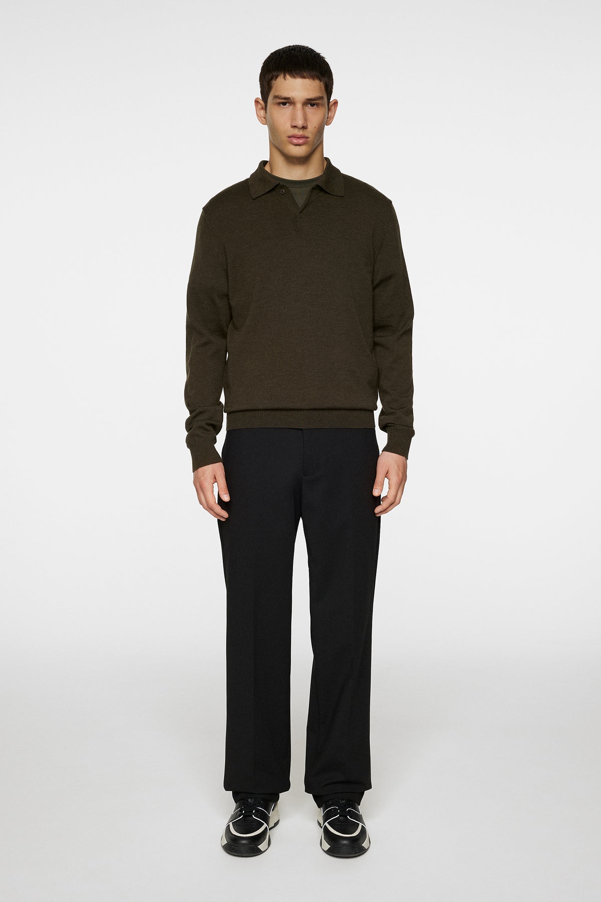 Kai Knitted Merino Polo in Forest Green Melange by J.Lindeberg