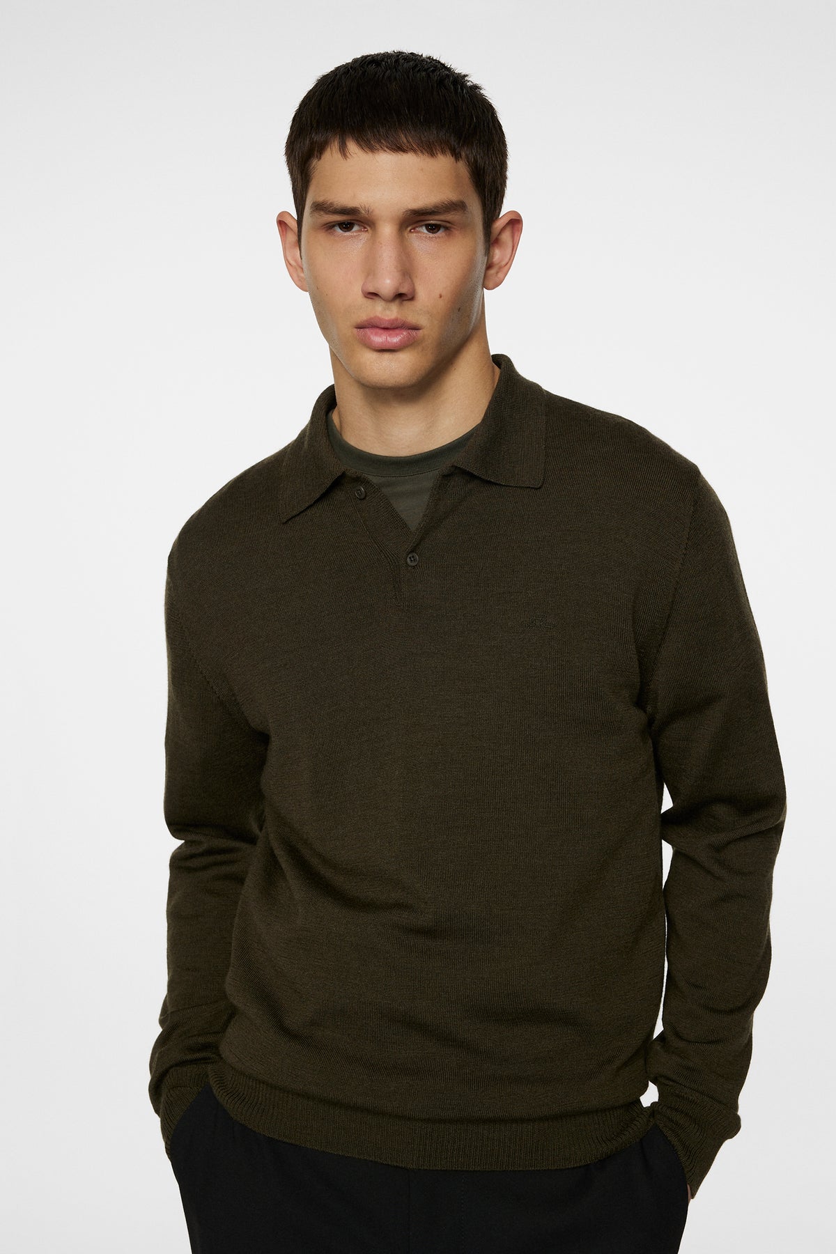 Kai Knitted Merino Polo in Forest Green Melange by J.Lindeberg