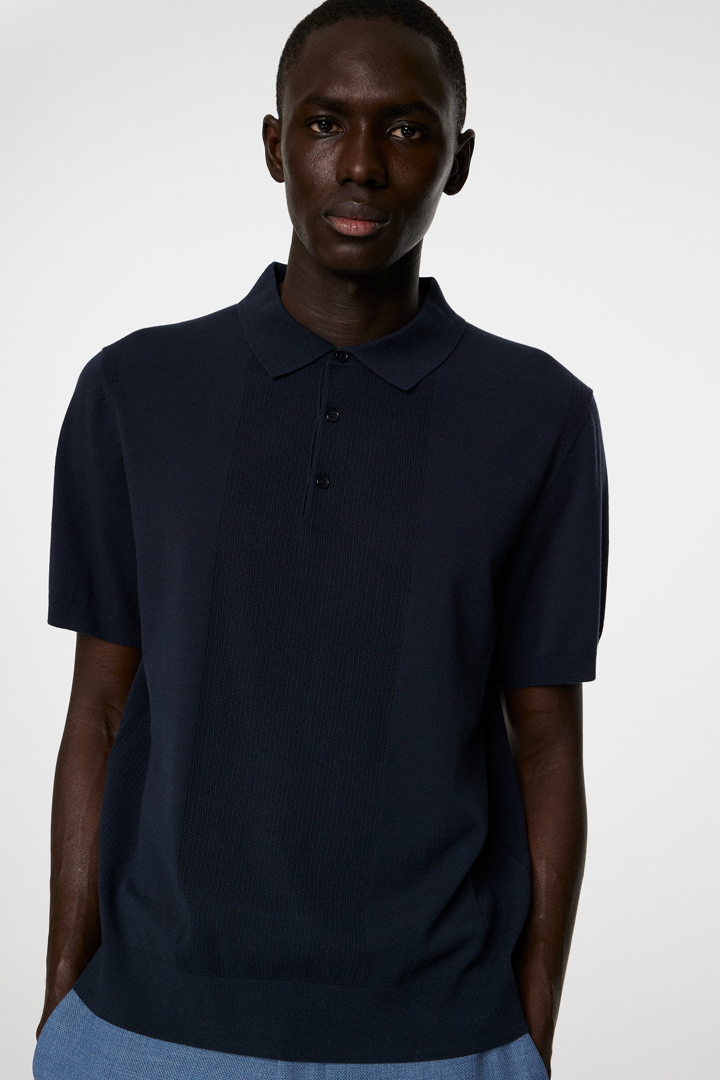 Reymond Solid Stripe Polo in JL Navy by J.Lindeberg