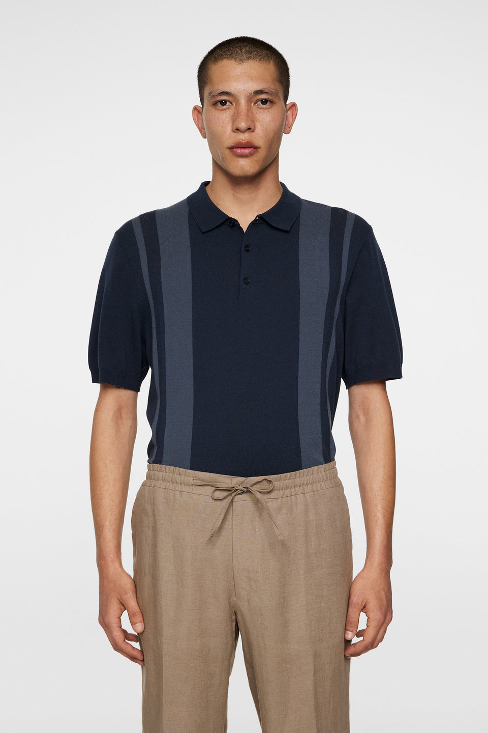 Reymond Stripe Knit Polo / JL Navy