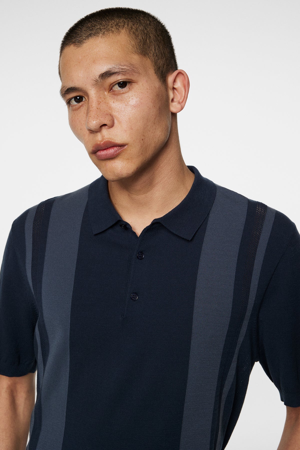 Reymond Stripe Knit Polo in JL Navy by J.Lindeberg