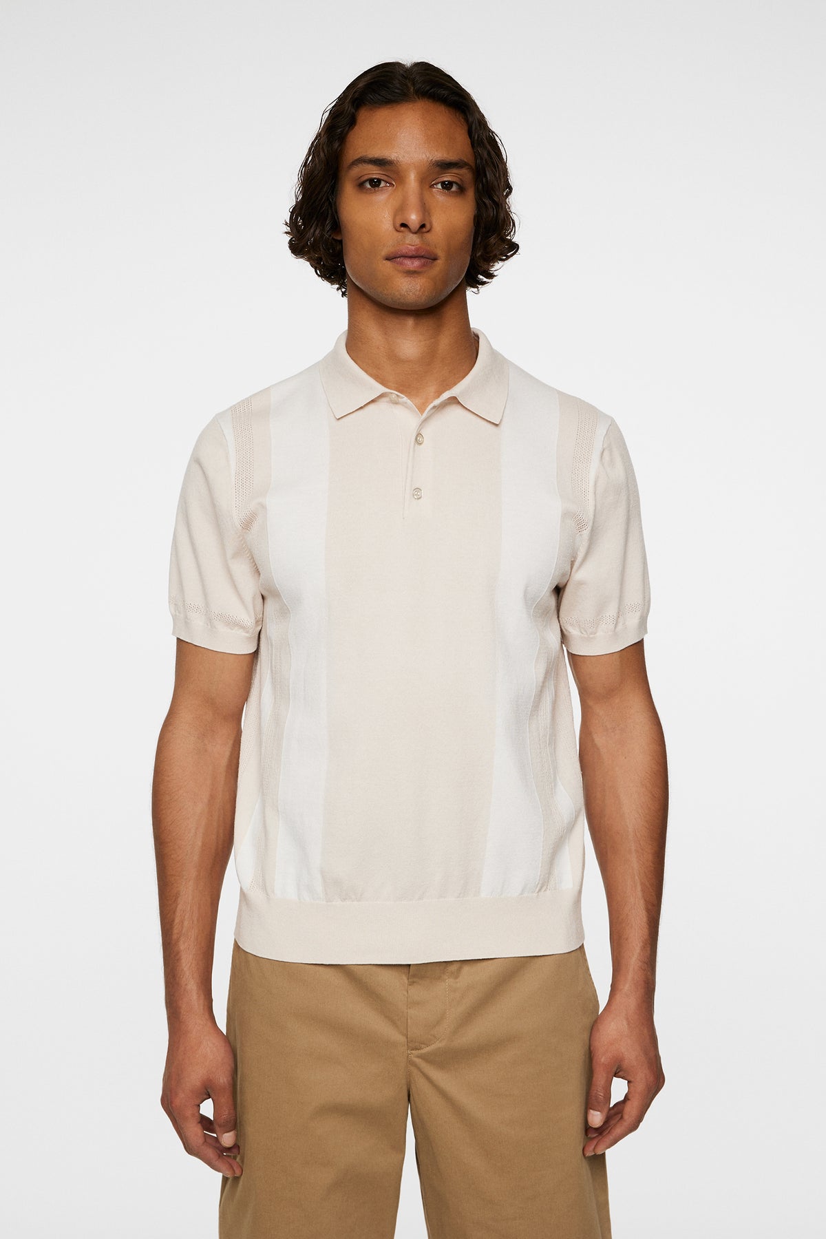 Reymond Stripe Knit Polo in Moonbeam by J.Lindeberg