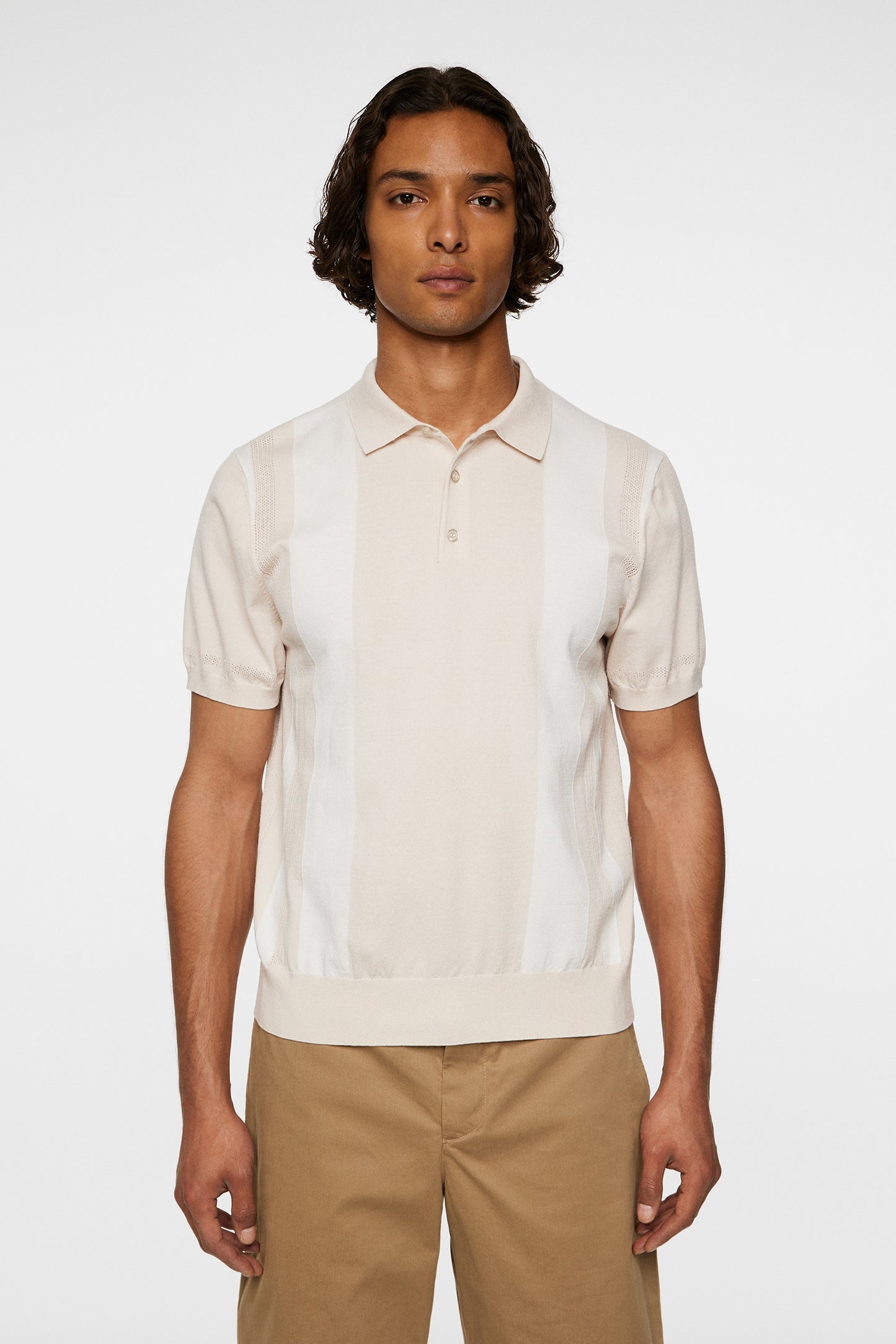 Reymond Stripe Knit Polo in Moonbeam by J.Lindeberg