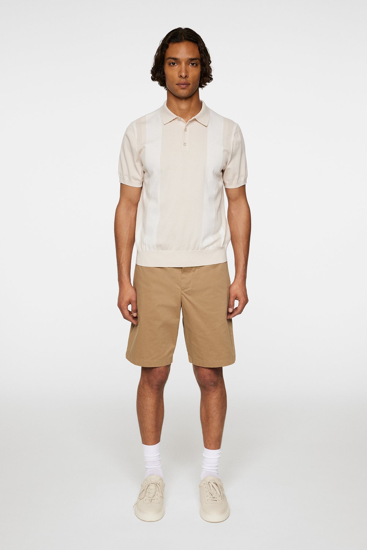 Reymond Stripe Knit Polo in Moonbeam by J.Lindeberg
