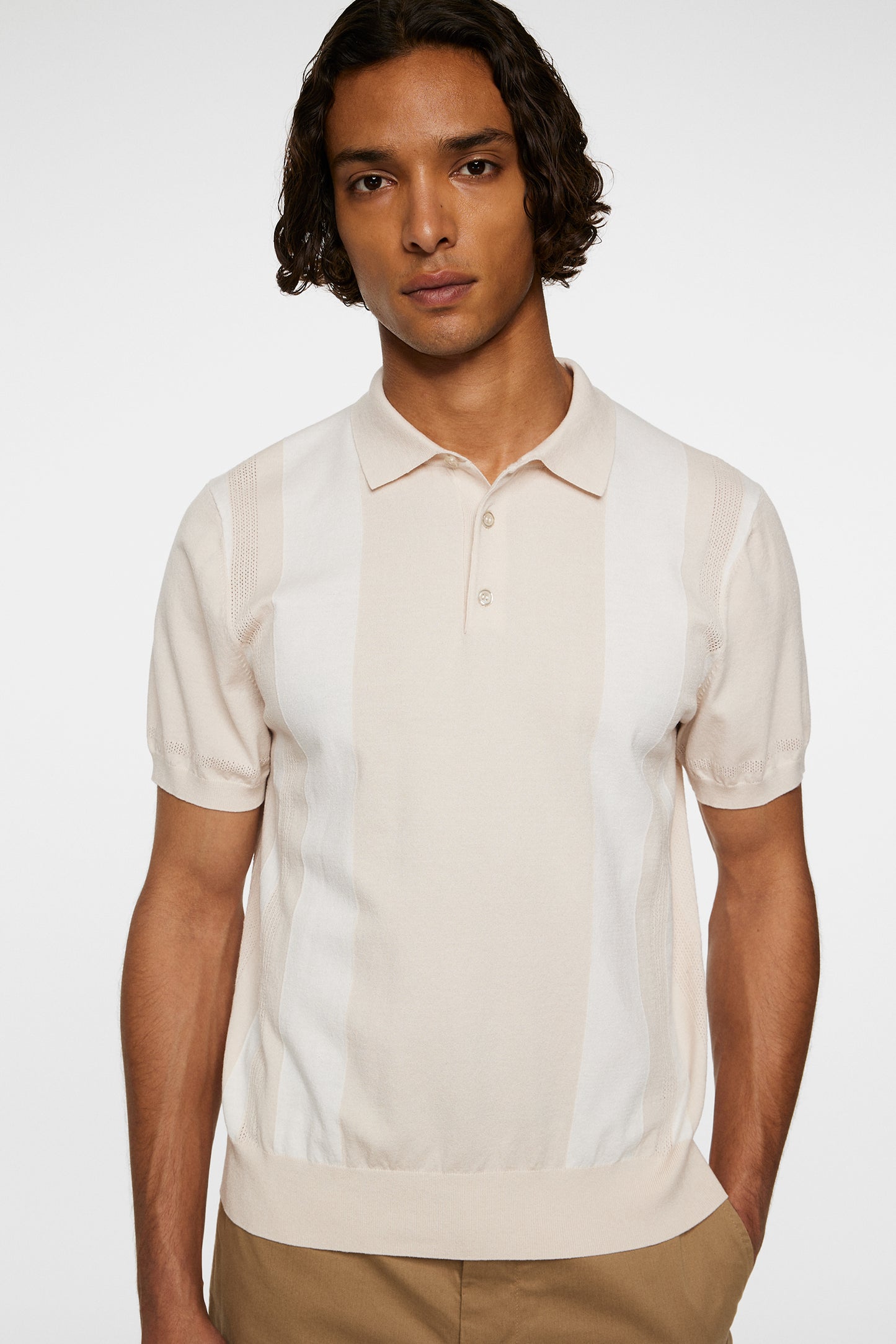 Reymond Stripe Knit Polo in Moonbeam by J.Lindeberg