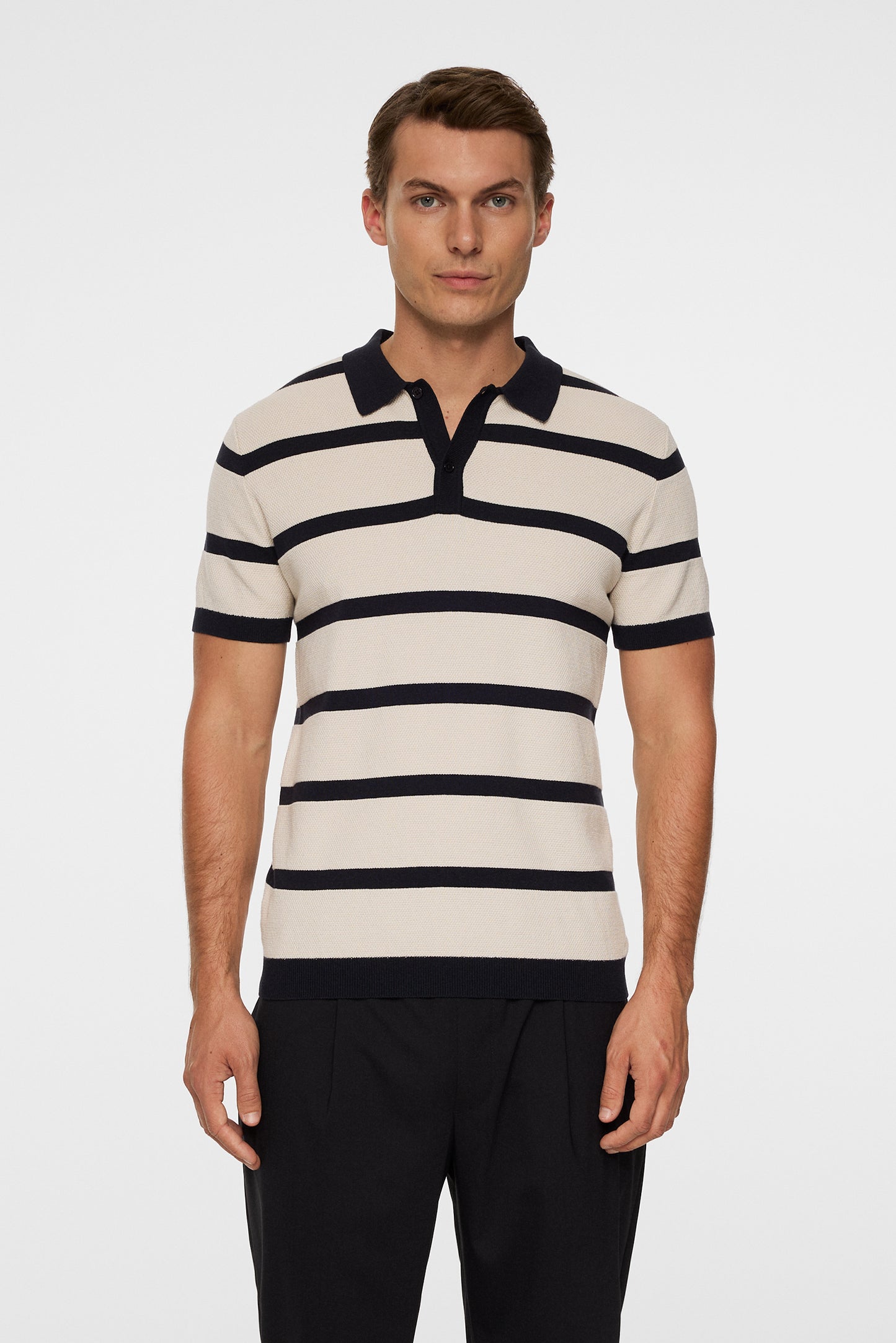 Reve Short Sleeve Stripe Polo in Moonbeam by J.Lindeberg
