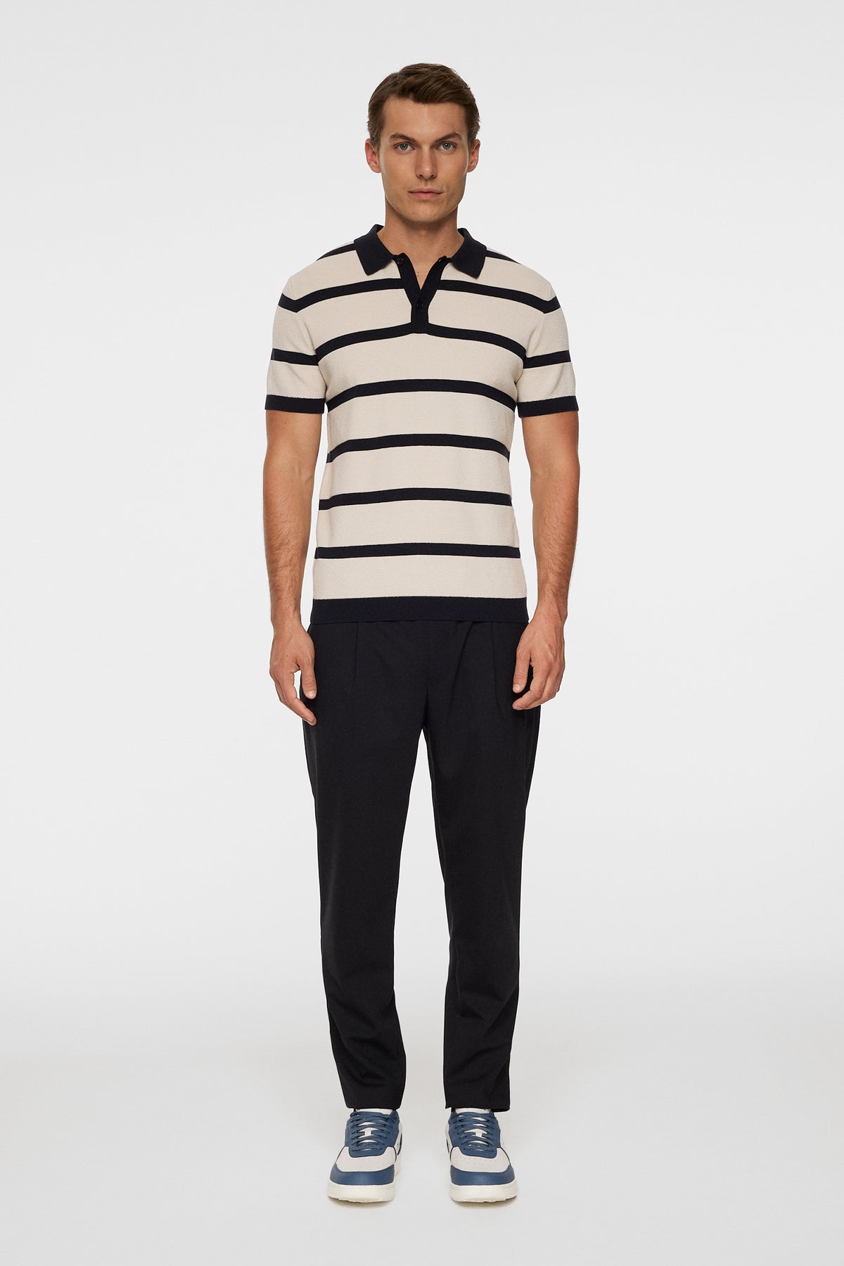 Reve Short Sleeve Stripe Polo in Moonbeam by J.Lindeberg