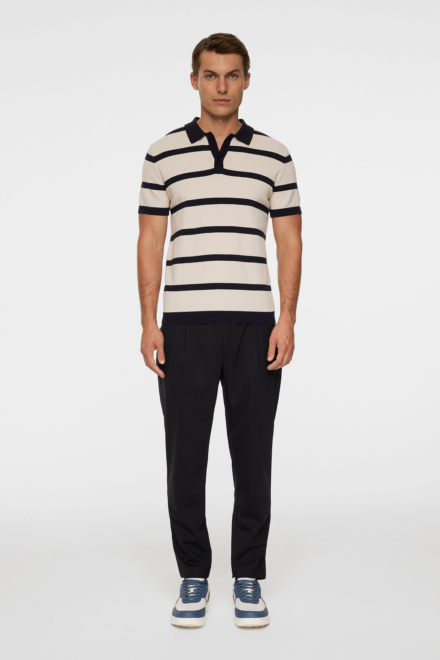 Reve Short Sleeve Stripe Polo in Moonbeam by J.Lindeberg