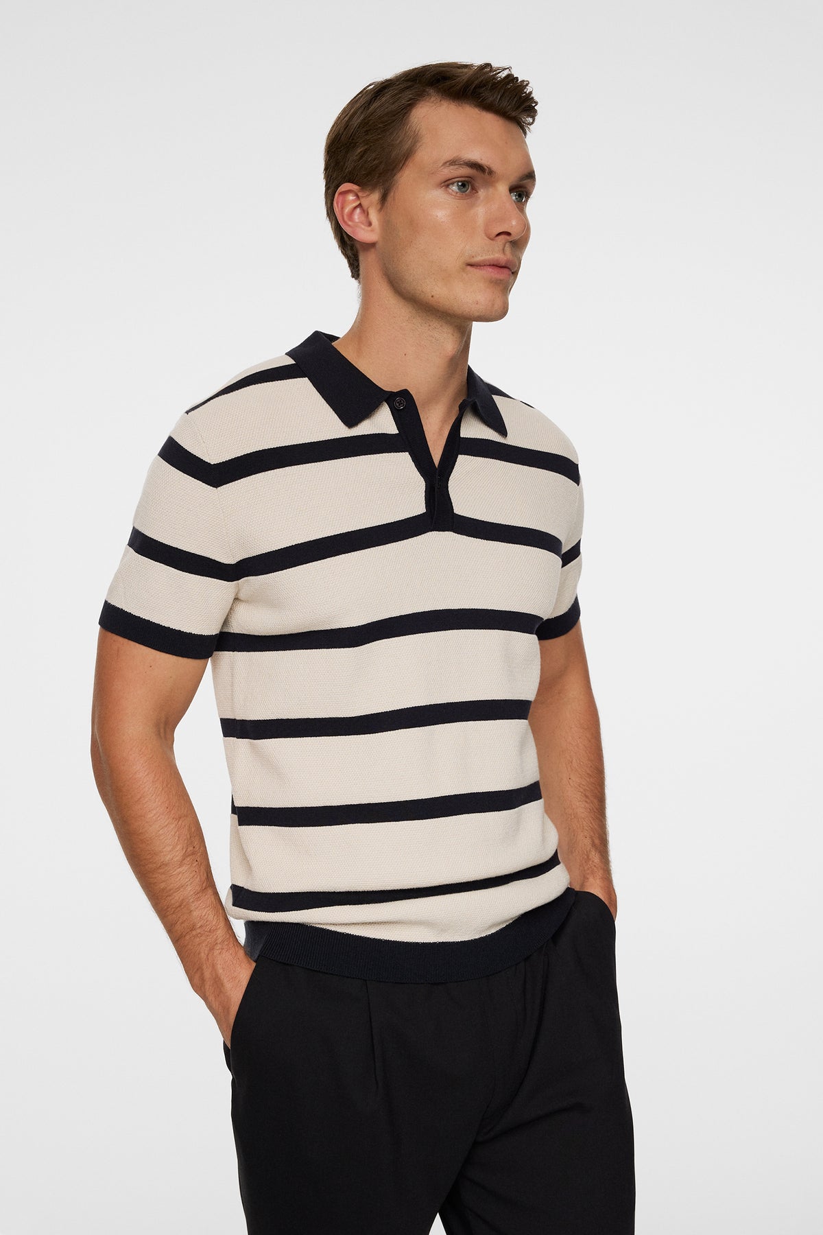 Reve Short Sleeve Stripe Polo in Moonbeam by J.Lindeberg