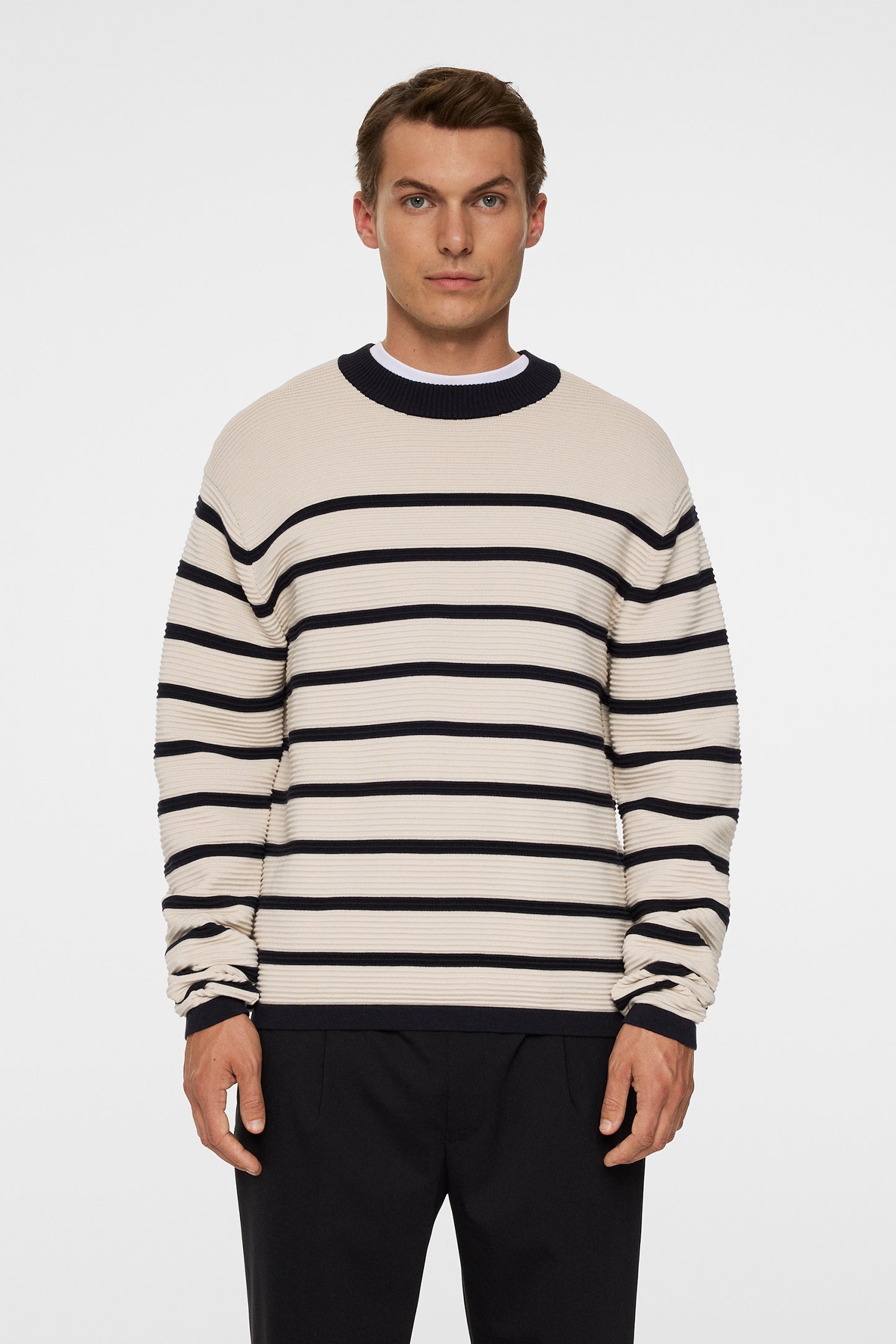 Sawyer Stripe Crew Neck in Moonbeam by J.Lindeberg