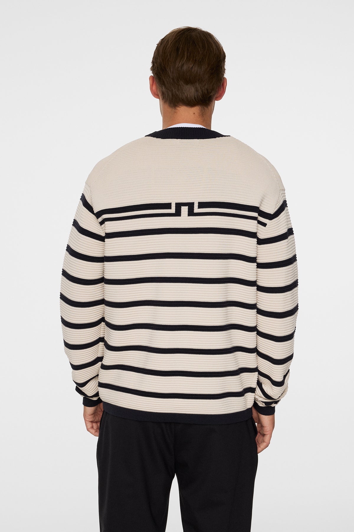 Sawyer Stripe Crew Neck in Moonbeam by J.Lindeberg