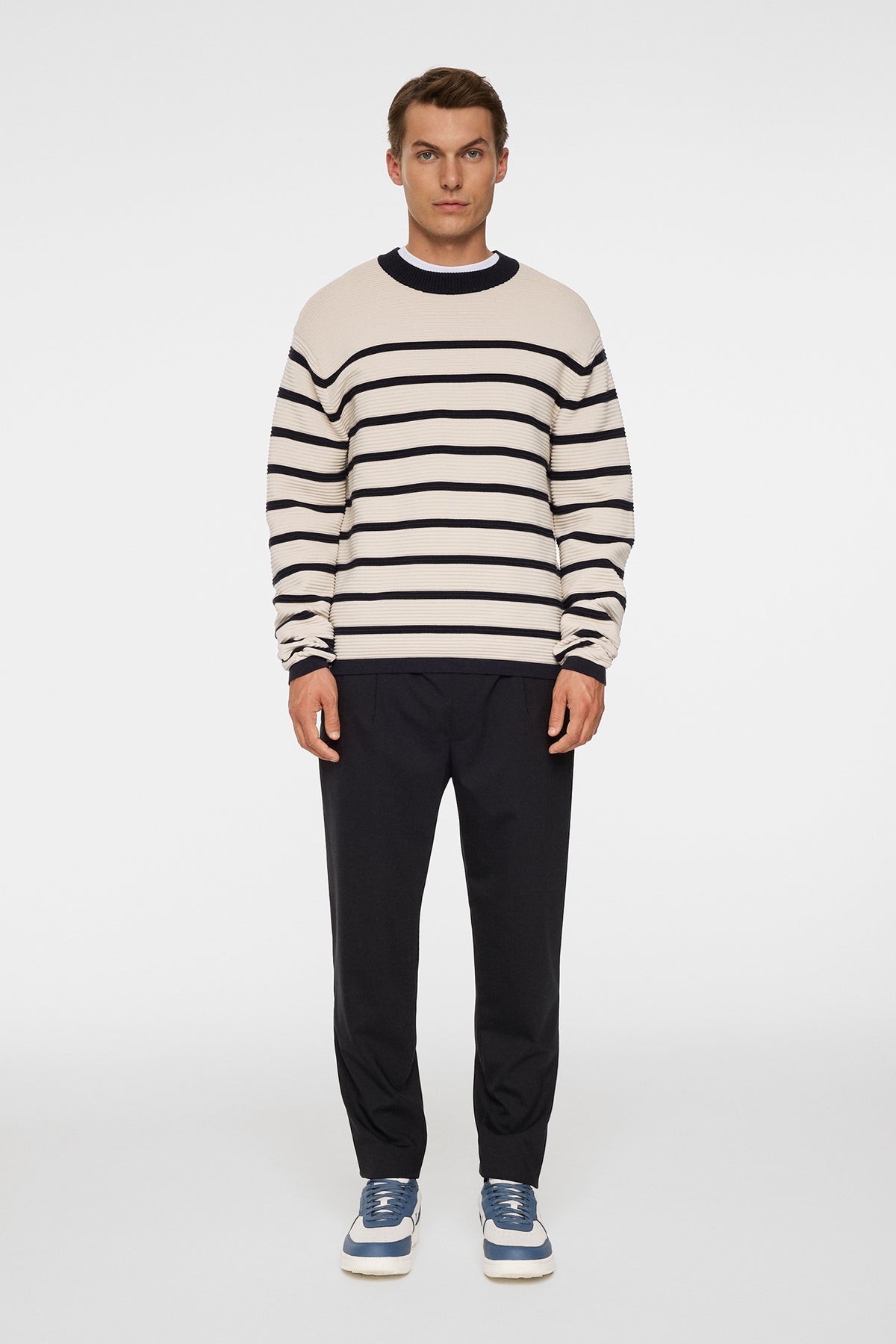 Sawyer Stripe Crew Neck in Moonbeam by J.Lindeberg