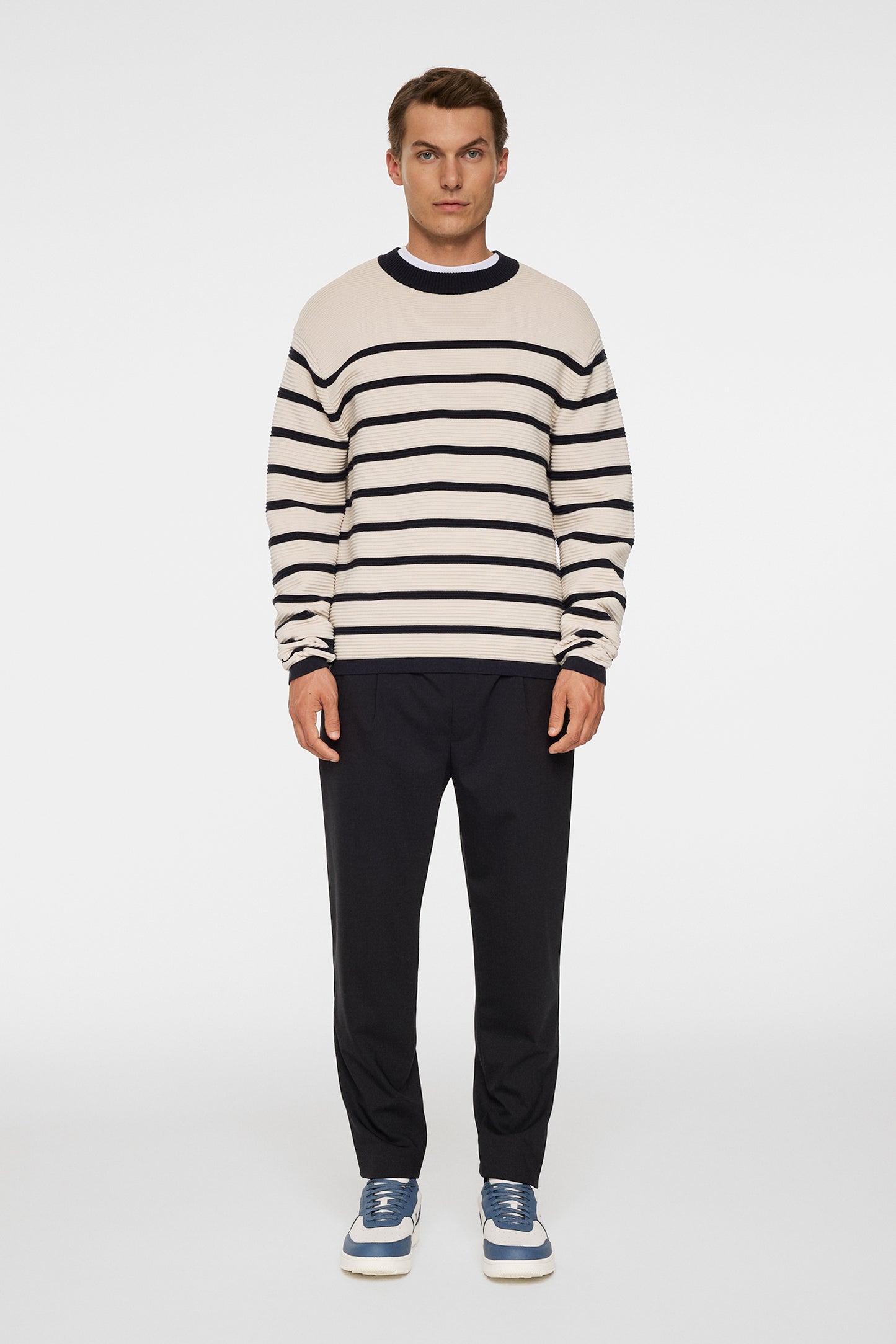 Sawyer Stripe Crew Neck in Moonbeam by J.Lindeberg