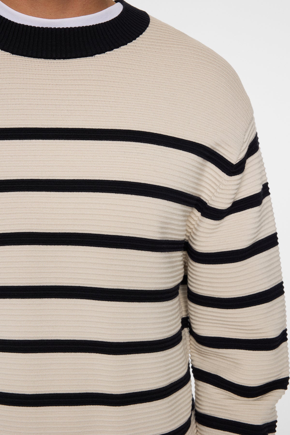 Sawyer Stripe Crew Neck in Moonbeam by J.Lindeberg