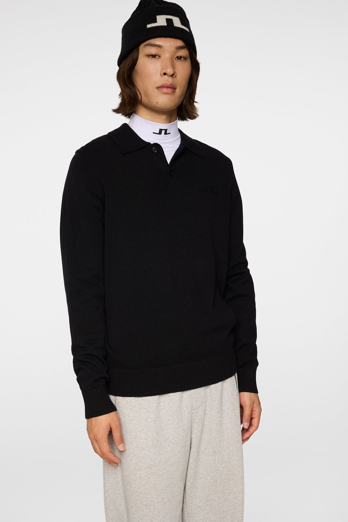 Edgar Knitted Wool Polo in Black by J.Lindeberg