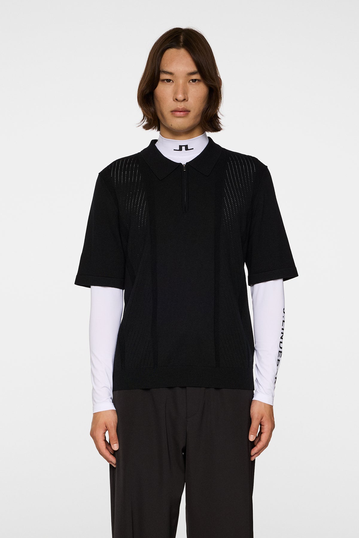 Remy Structure Zip Knit Polo in Black by J.Lindeberg
