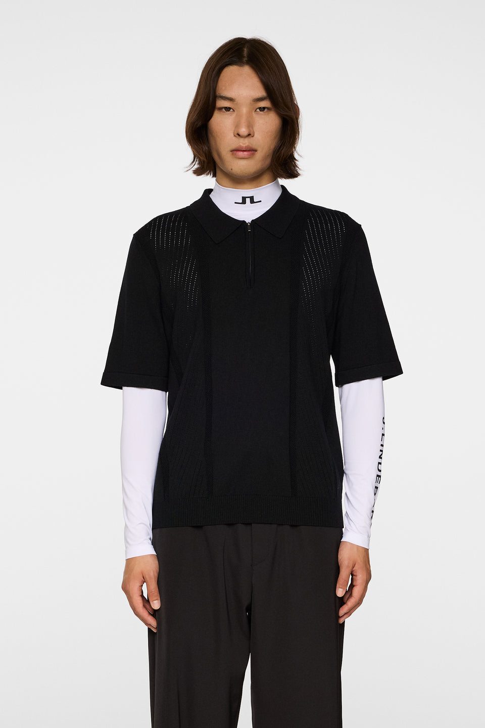 Remy Structure Zip Knit Polo / Black