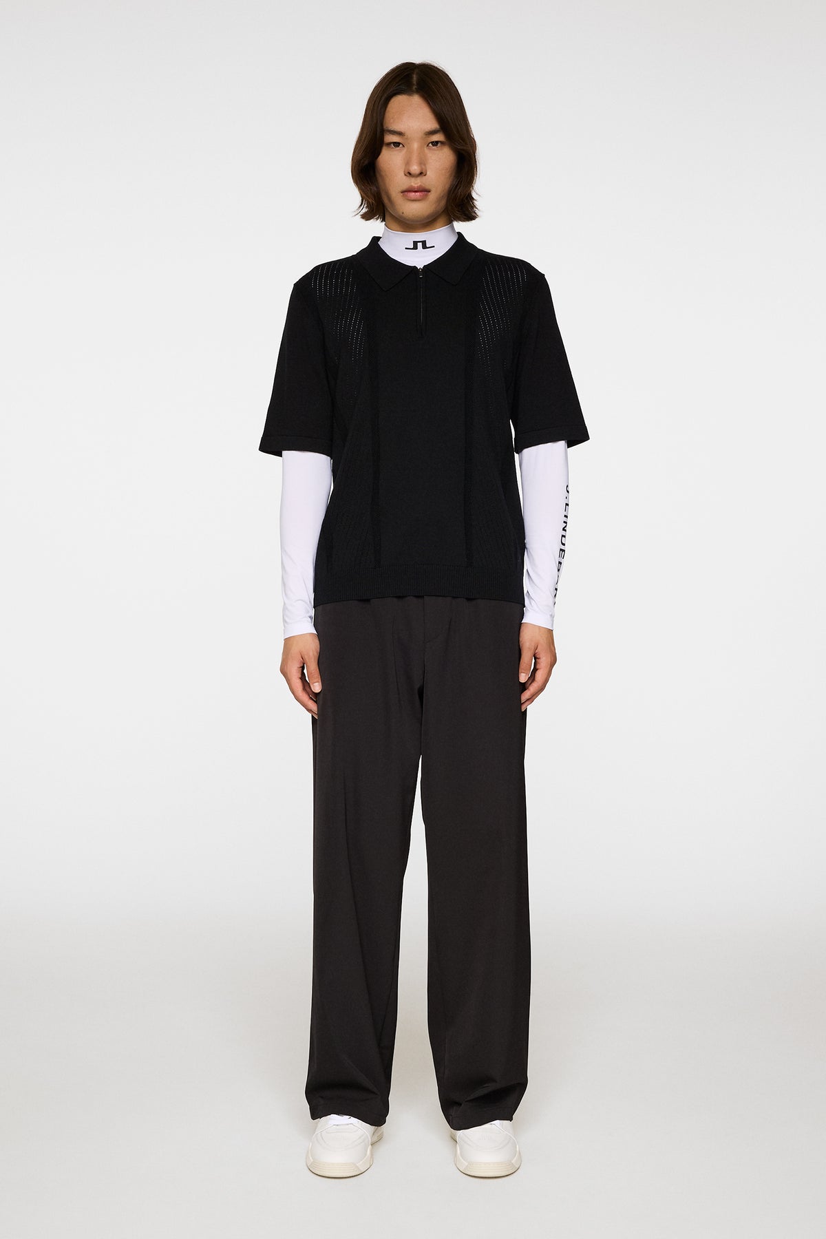 Remy Structure Zip Knit Polo in Black by J.Lindeberg
