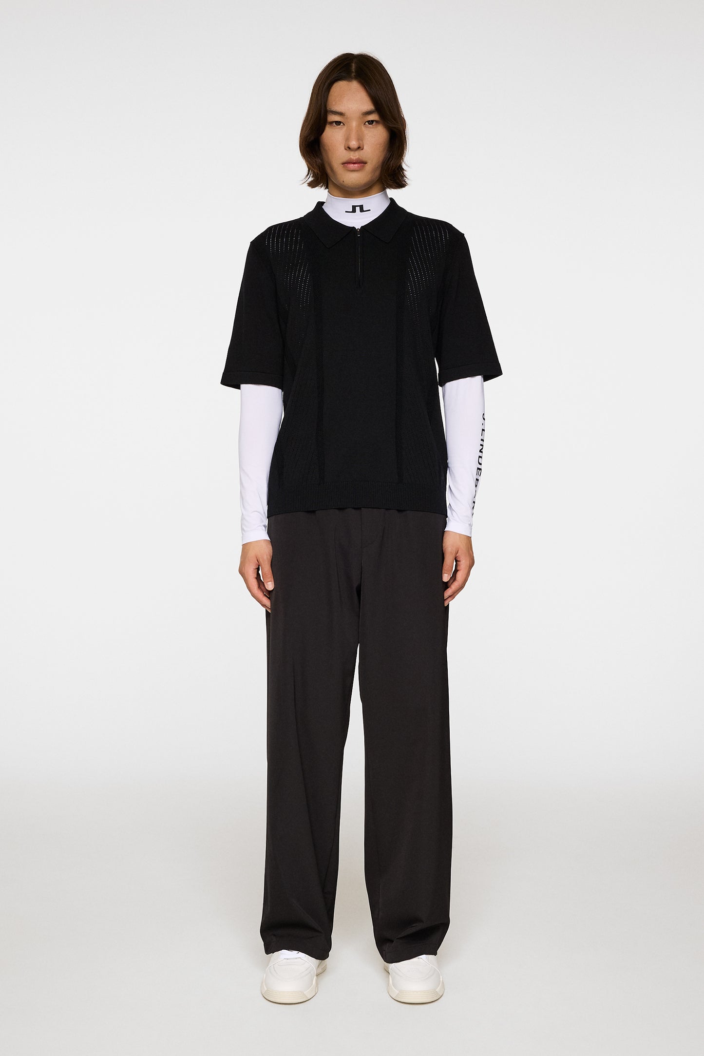 Remy Structure Zip Knit Polo in Black by J.Lindeberg