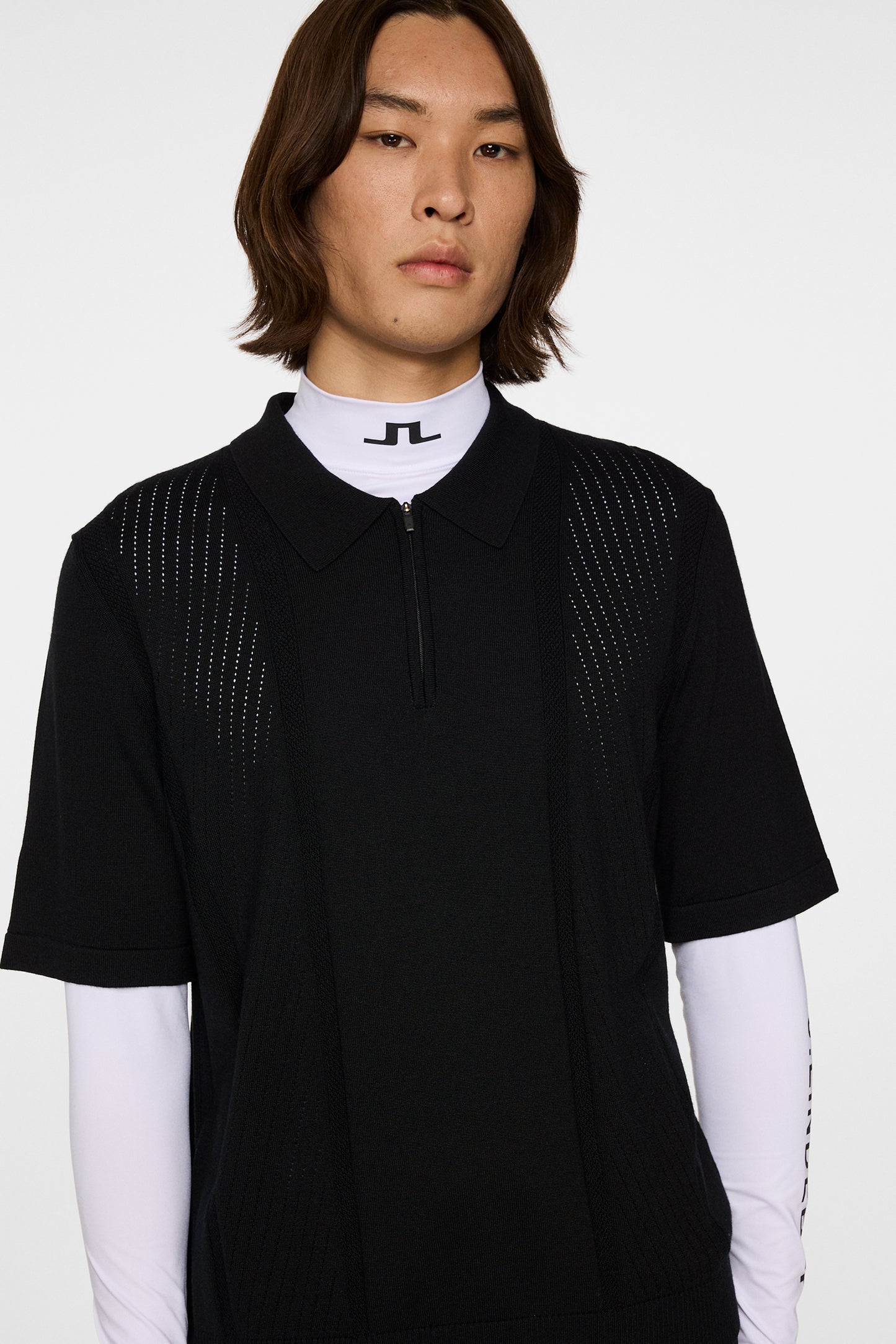 Remy Structure Zip Knit Polo in Black by J.Lindeberg