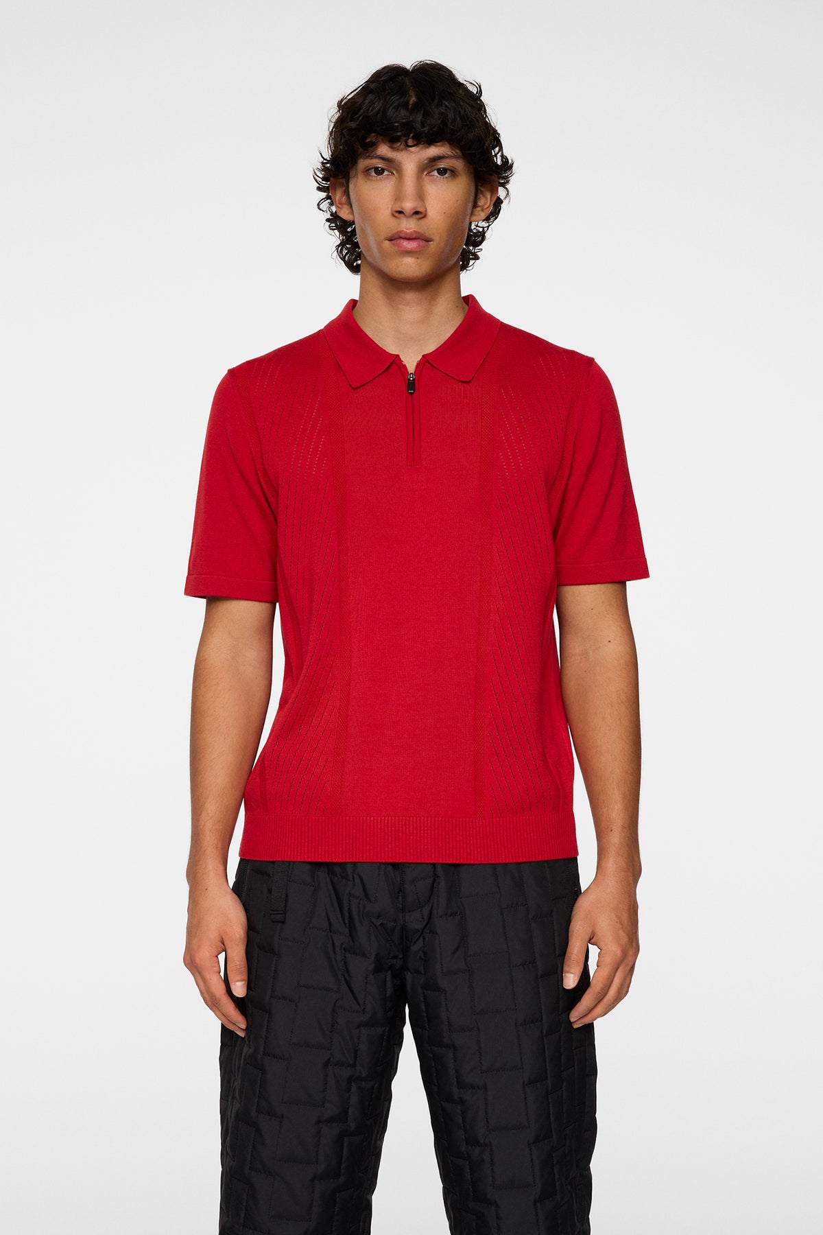 Remy Structure Zip Knit Polo in Barbados Cherry by J.Lindeberg