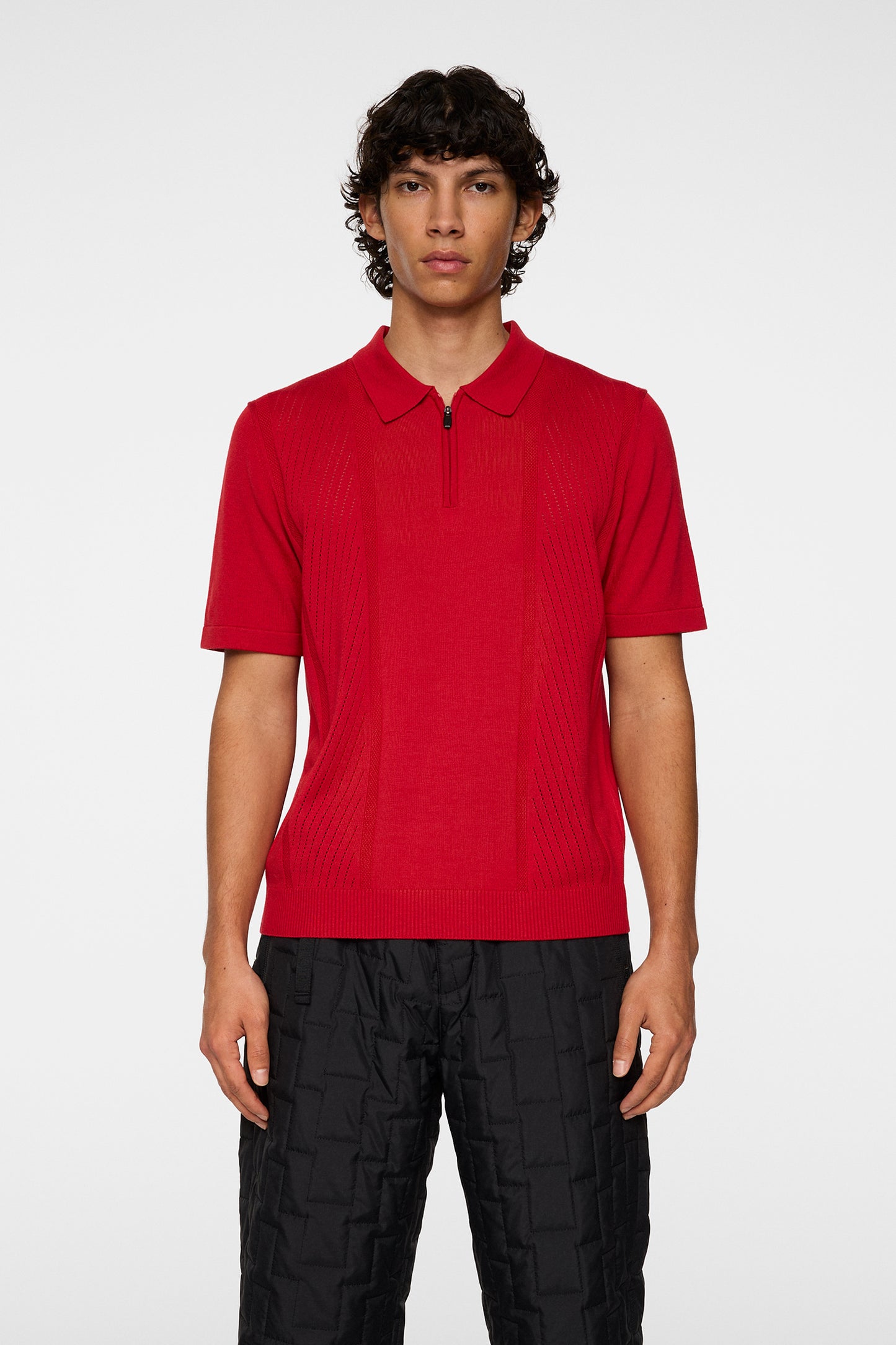 Remy Structure Zip Knit Polo in Barbados Cherry by J.Lindeberg