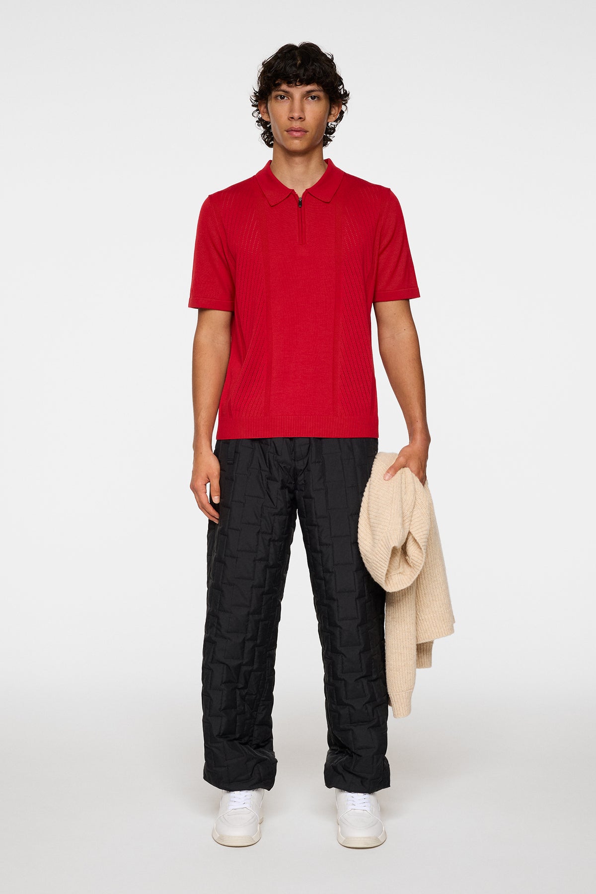 Remy Structure Zip Knit Polo in Barbados Cherry by J.Lindeberg