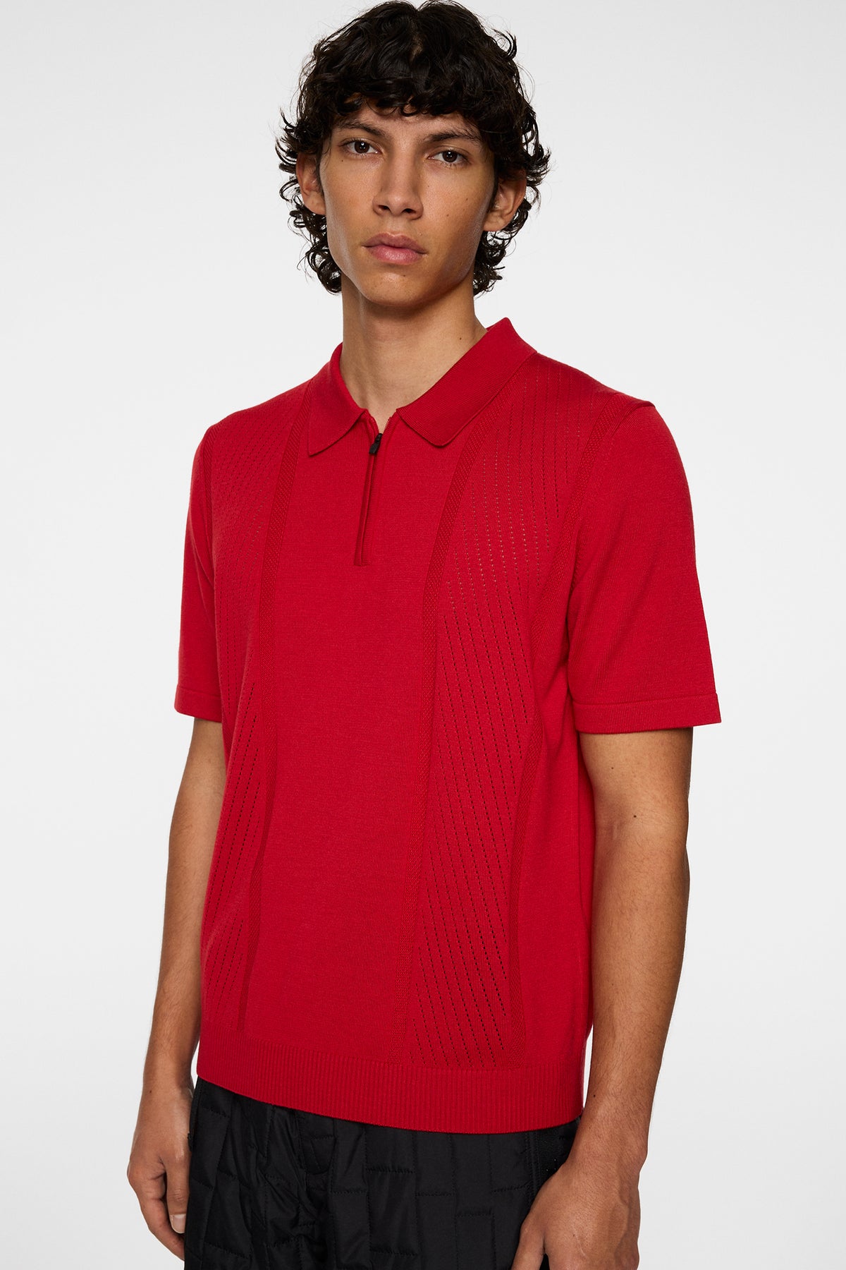 Remy Structure Zip Knit Polo in Barbados Cherry by J.Lindeberg